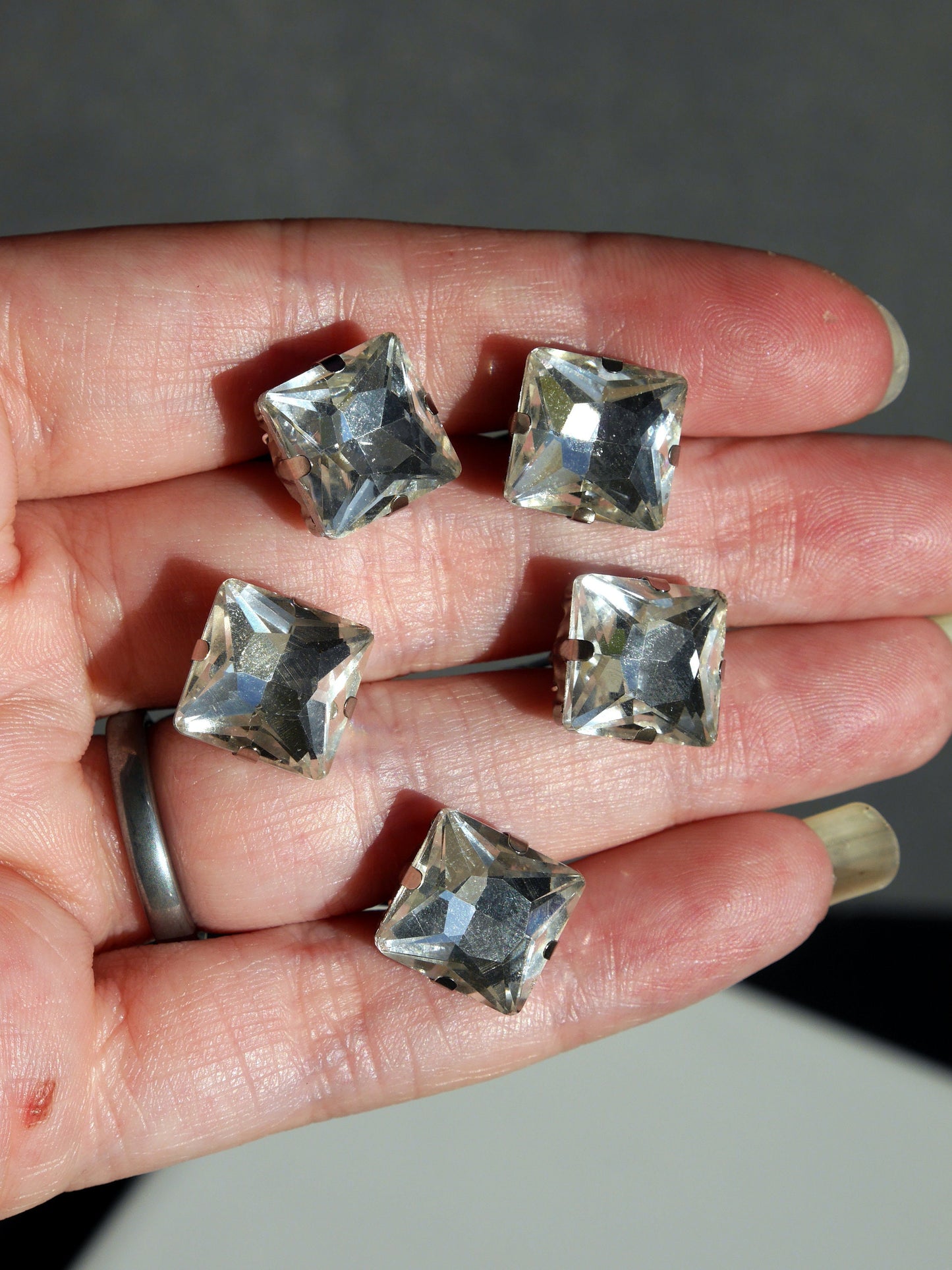 Square Shaped Black or Clear Diamante Hair Pins (Set of 5)