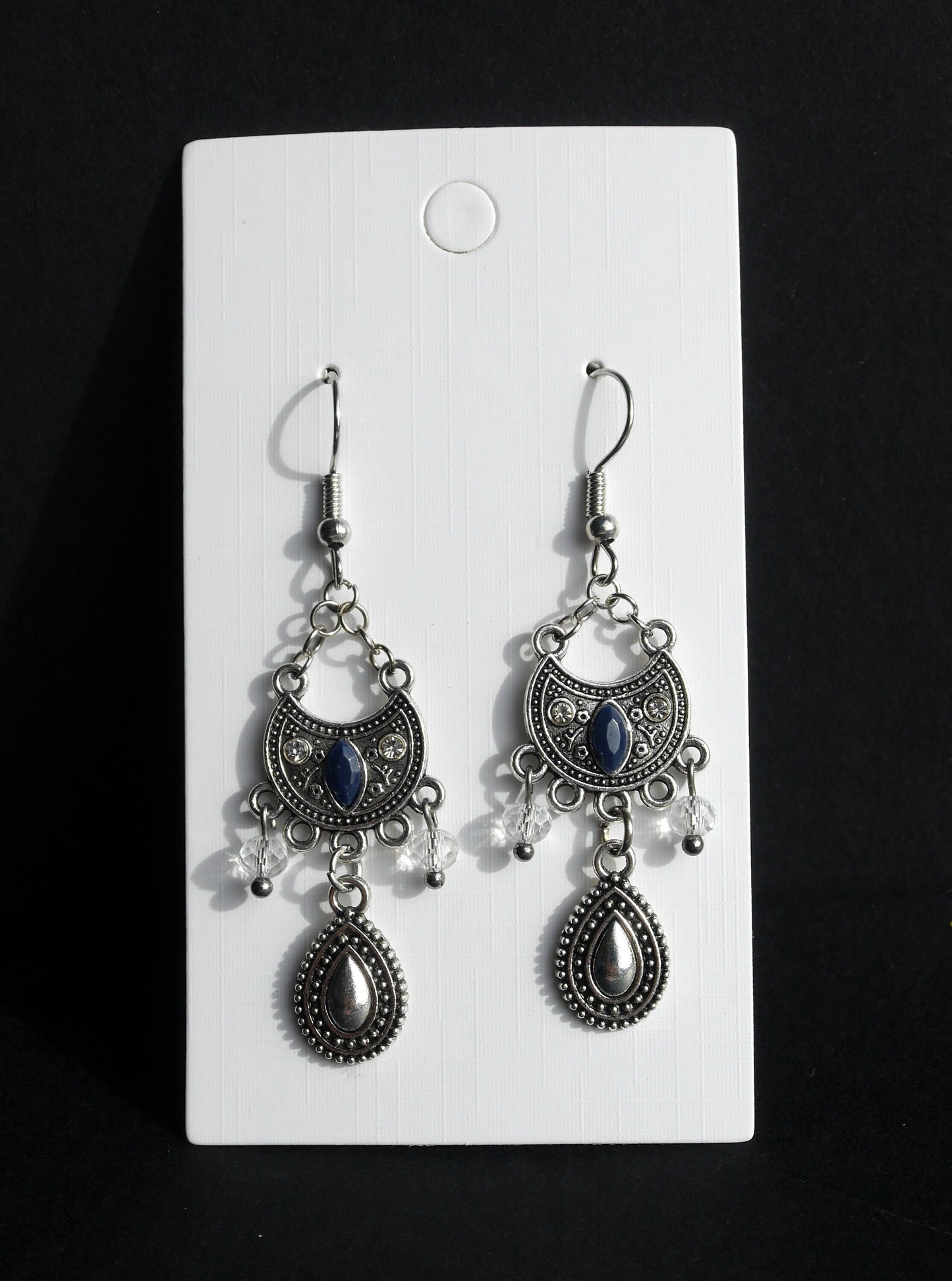 Silver and Blue Filigree Dangling Earrings (Ear Hook, Stud or Clip On)