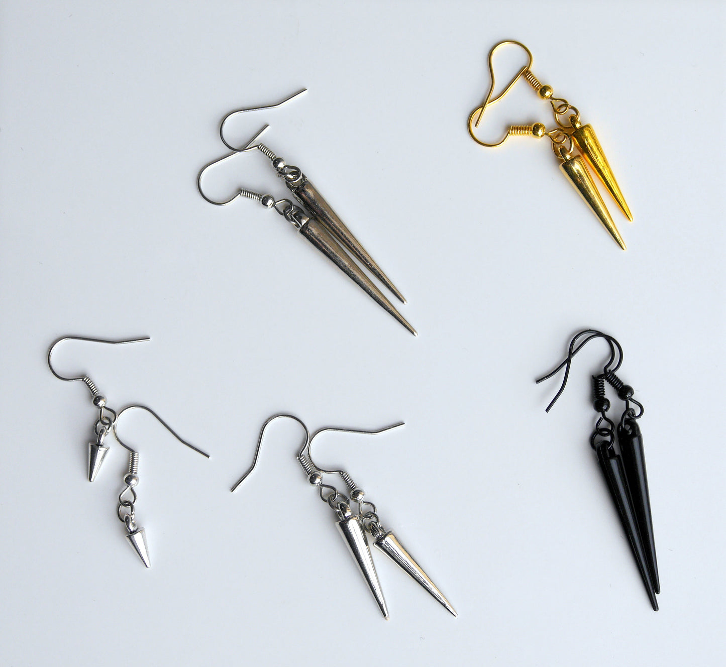 Black Gold Silver or Bronze Spike Earrings