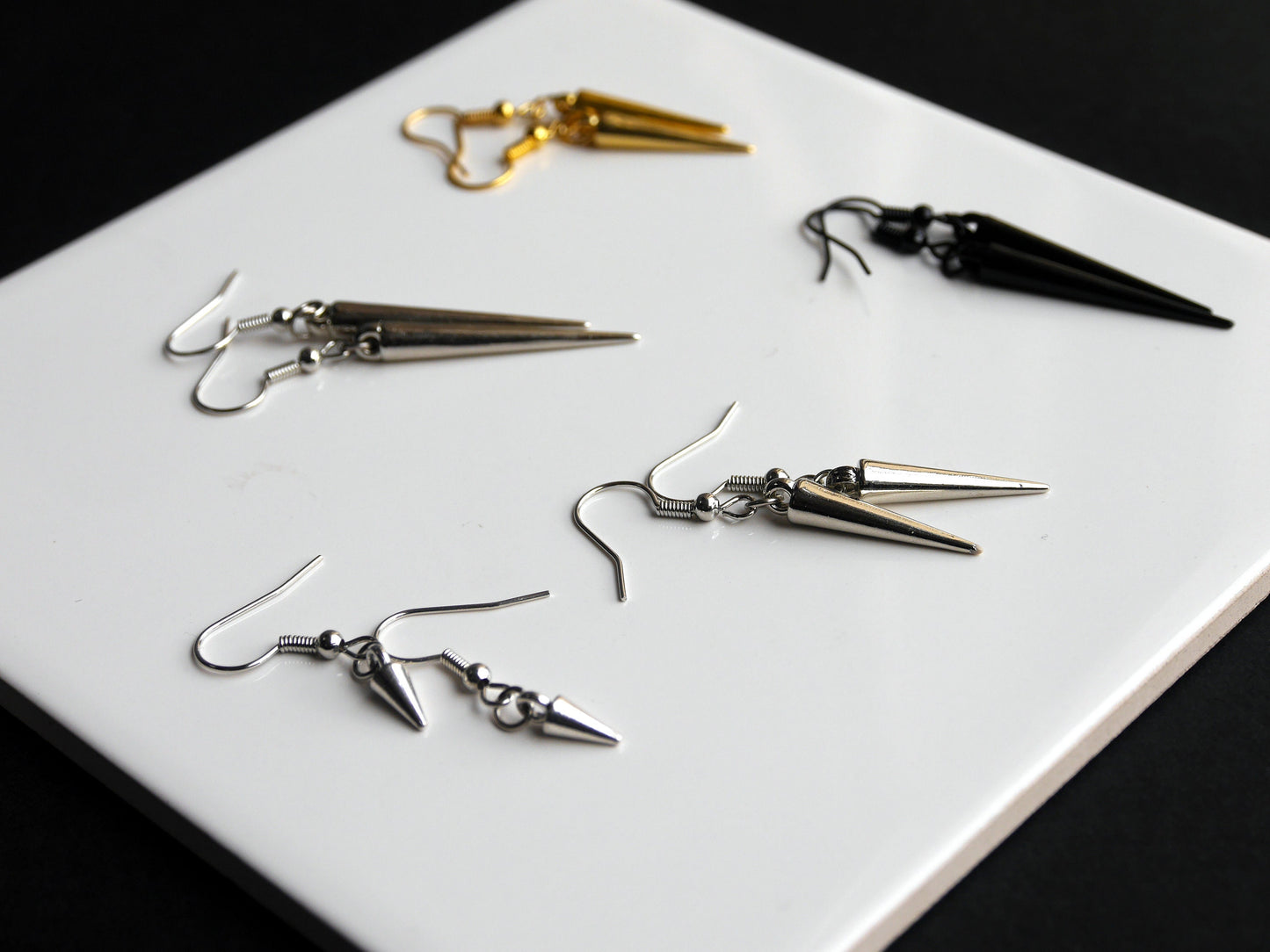 Black Gold Silver or Bronze Spike Earrings