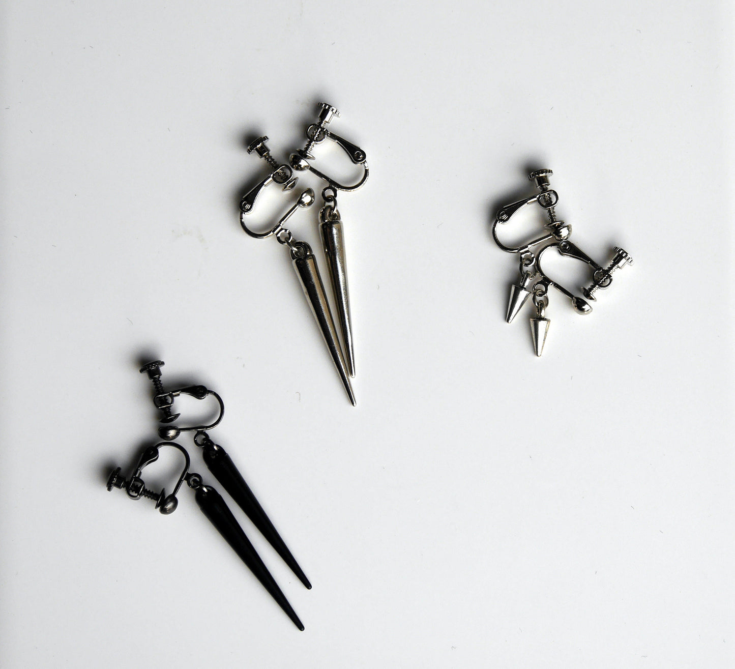 Ladies Teens Clip on Black or Silver Spike Earrings