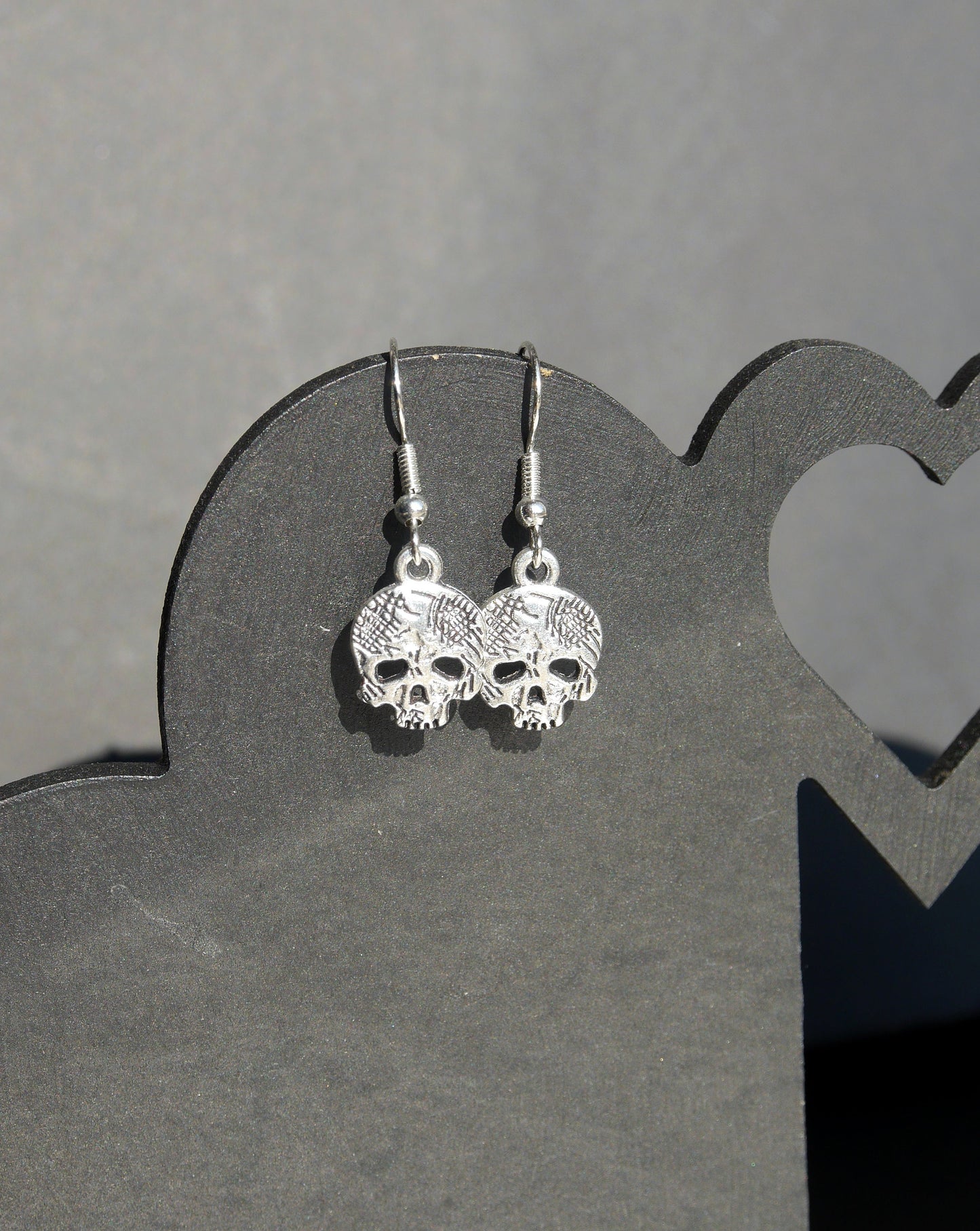 Small Silver Skull Head Gothic Earrings (Ear Hook, Stud and Clip On)