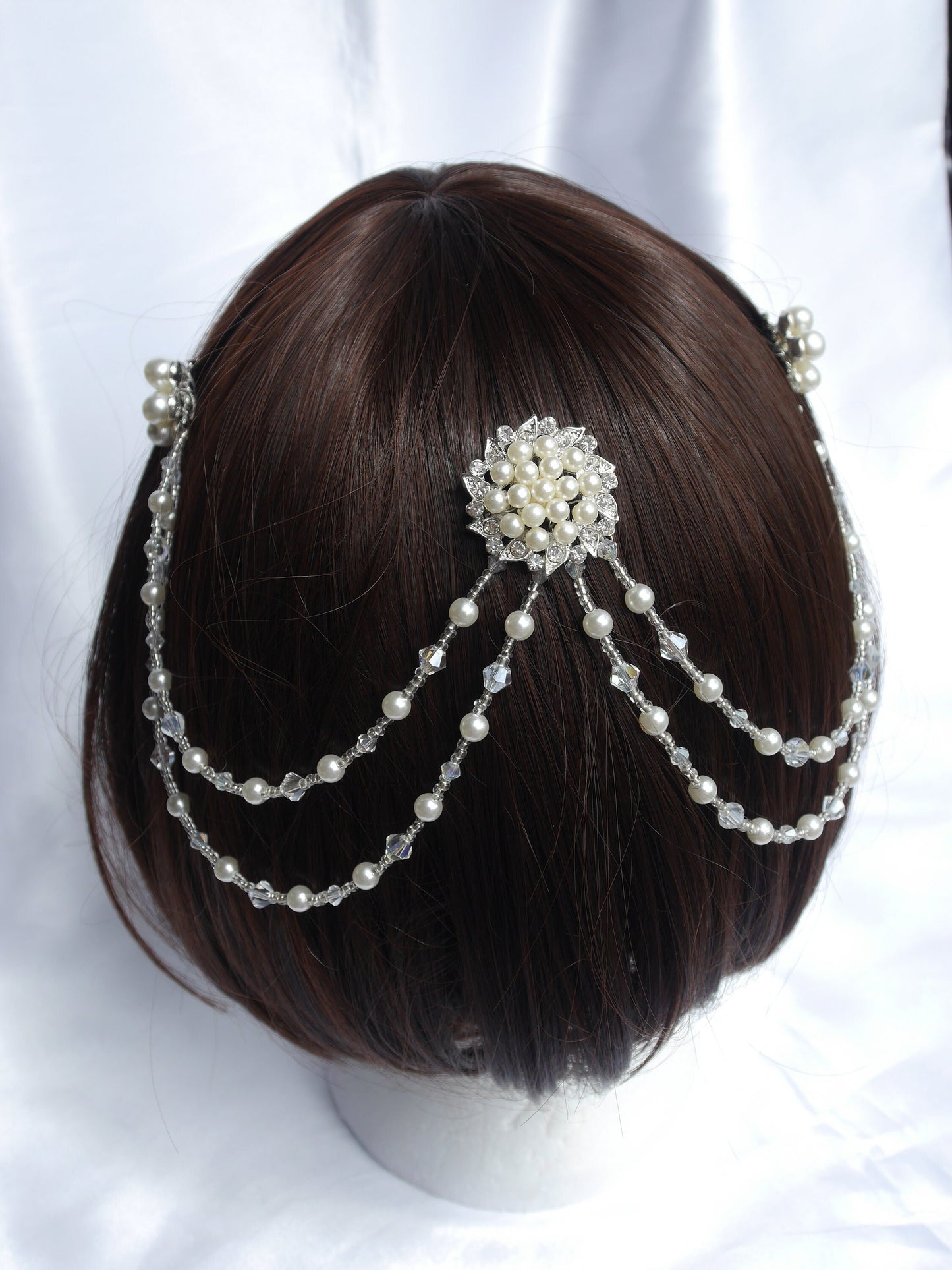 Cream Pearl Bridal Wedding Hair Piece, Brides Pearl Wedding Hair Piece, Cream Bridal Head Chain, Cream Pearl Bridal Wedding Hair Accessory