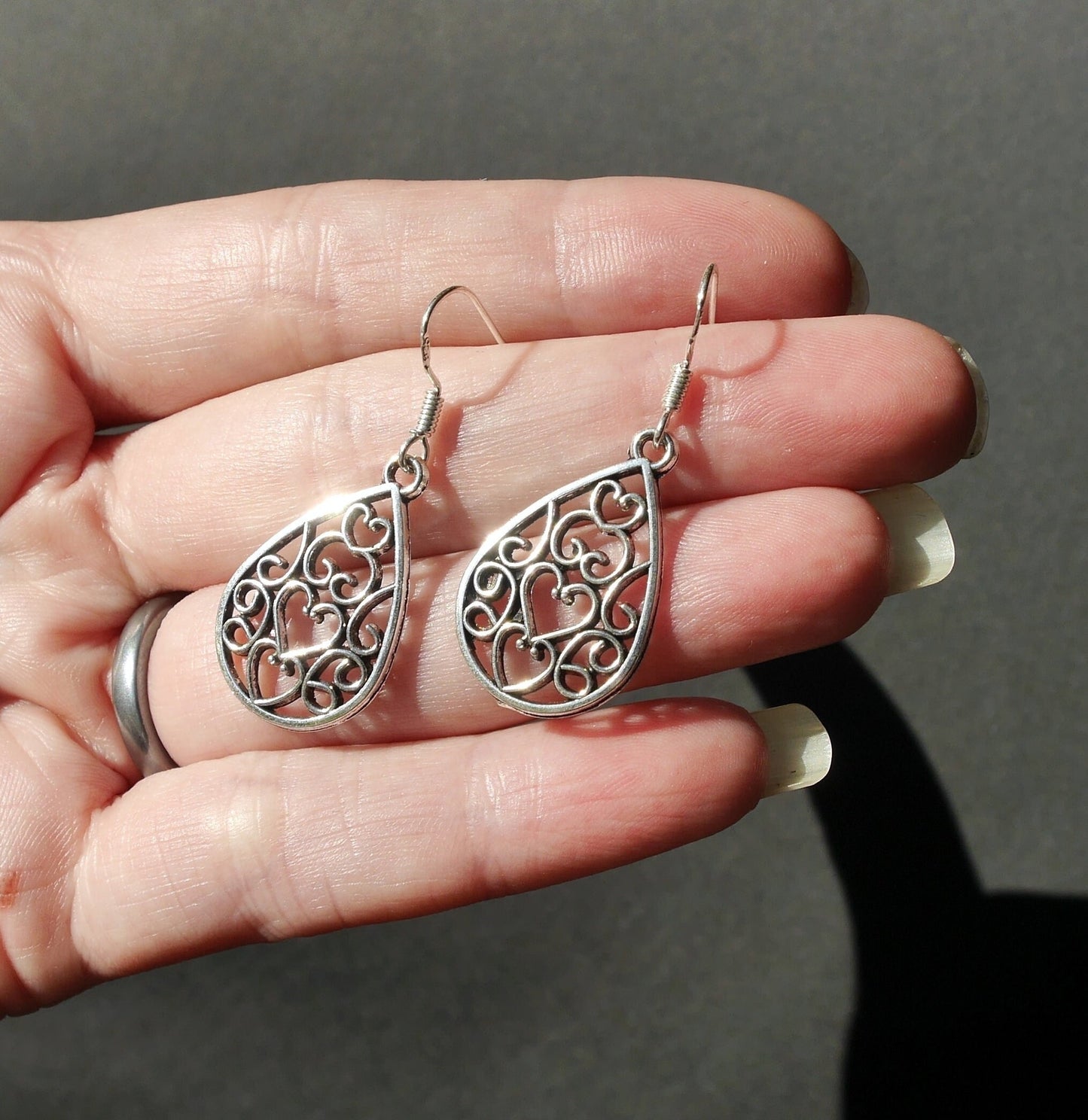 Silver Mini Teardrop Filigree Earrings (Ear Hook, Stud and Clip On)