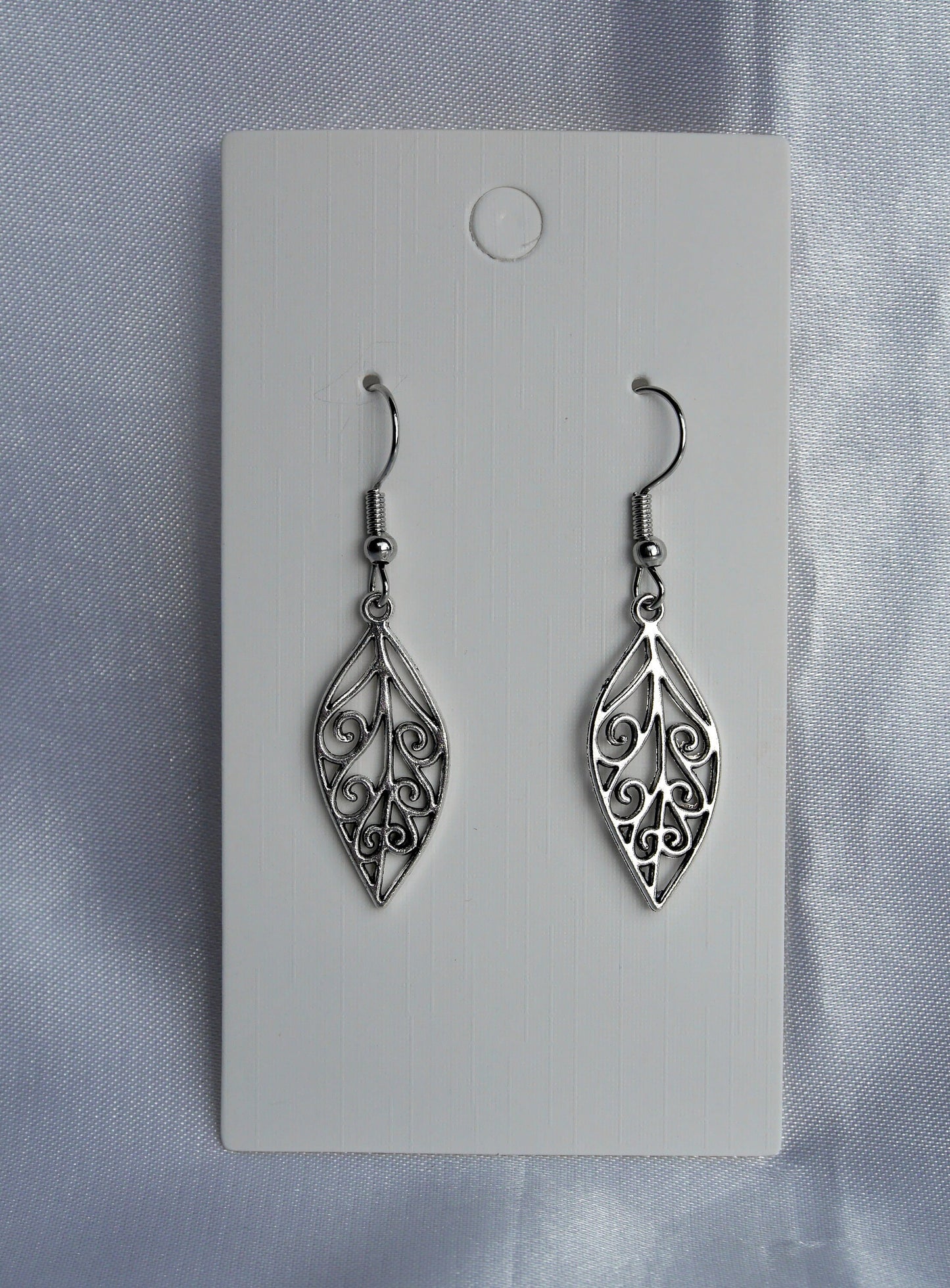 Silver Toned Small Leaf Filigree Earrings (Ear Hook, Stud and Clip On)