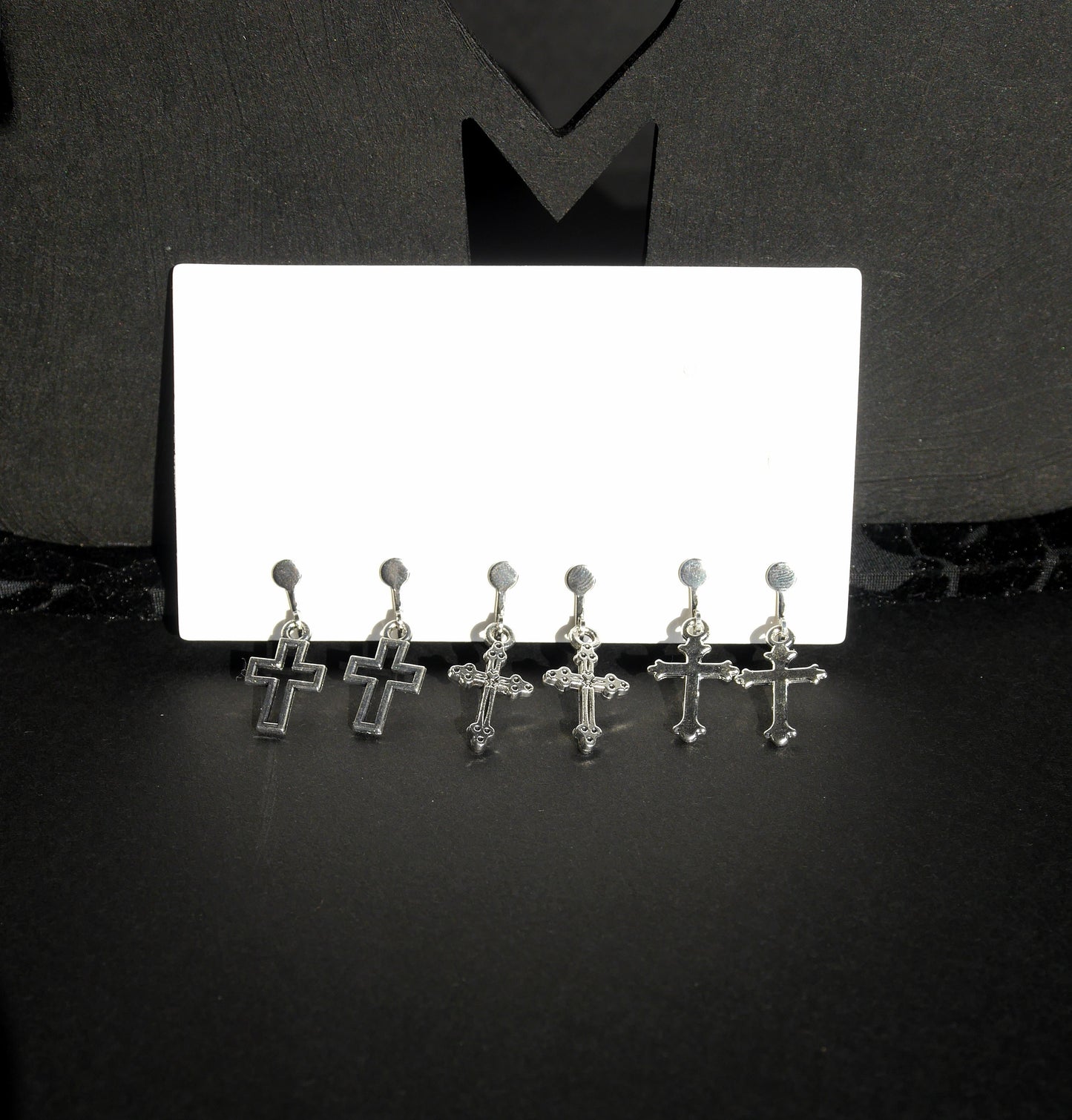 Small Silver Tone Cross Shaped Clip On Earrings