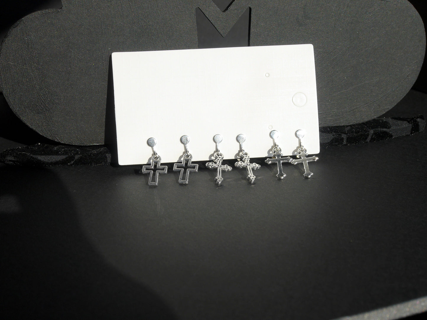 Small Silver Tone Cross Shaped Clip On Earrings