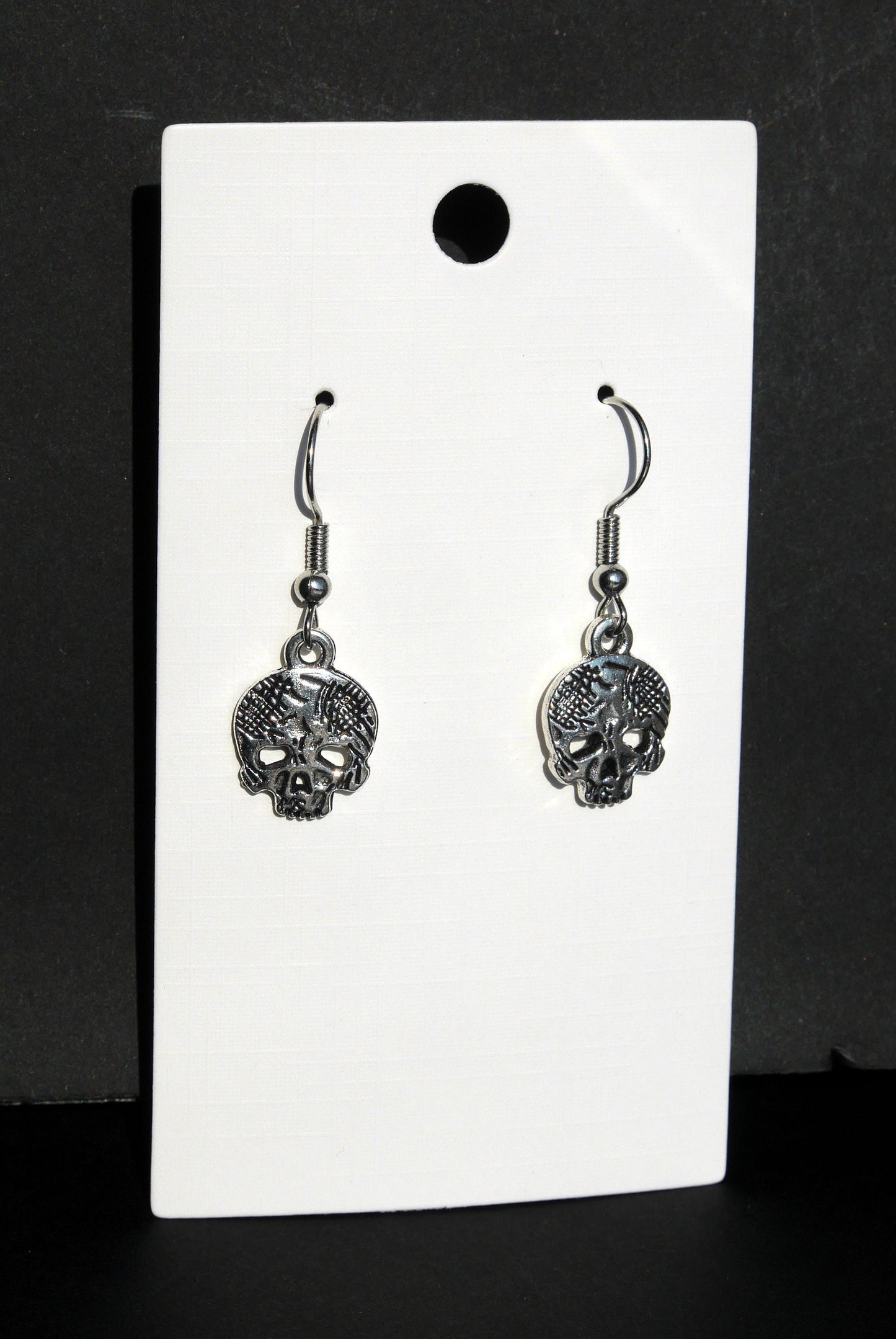 Small Silver Skull Head Gothic Earrings (Ear Hook, Stud and Clip On)