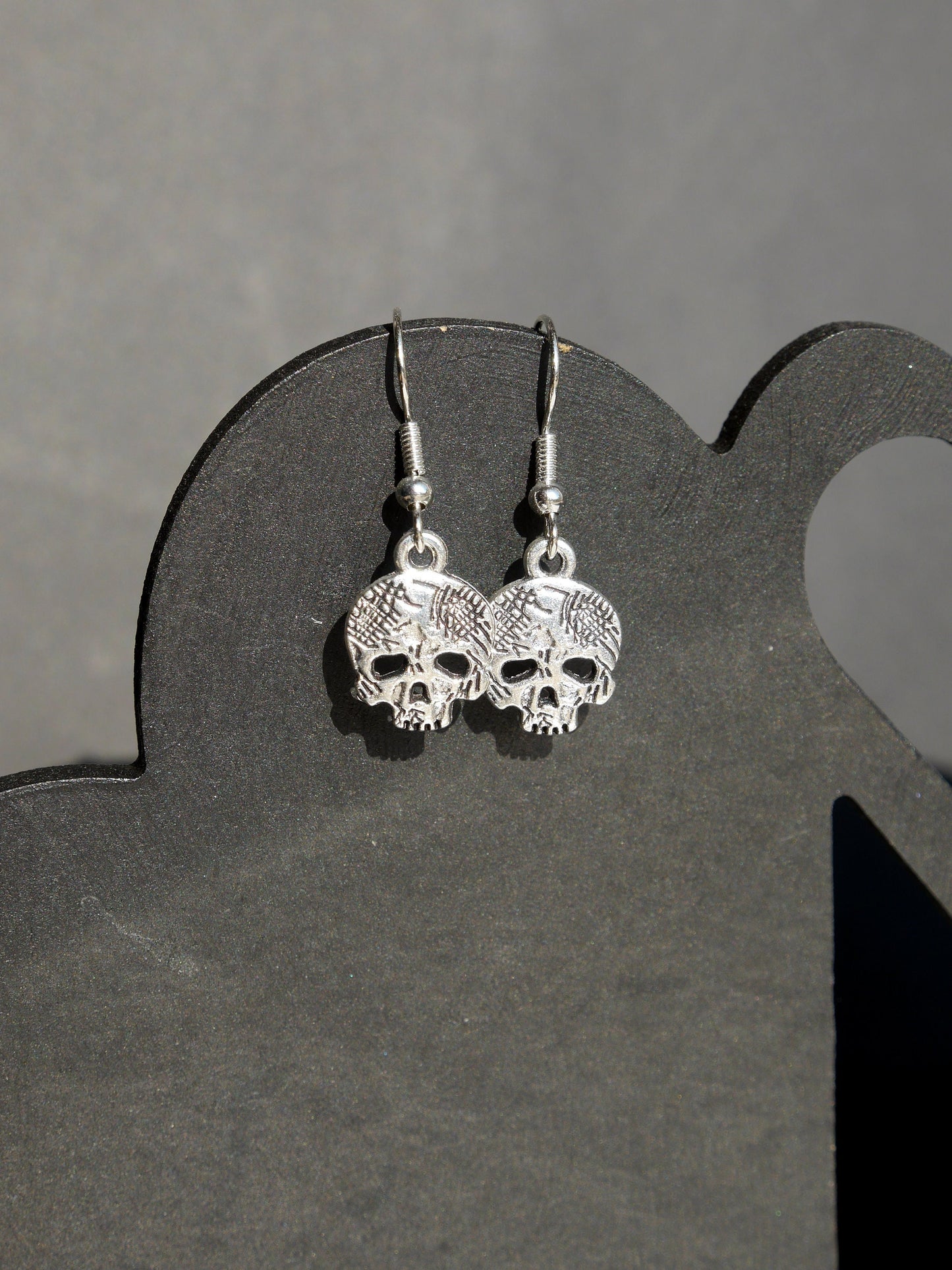 Small Silver Skull Head Gothic Earrings (Ear Hook, Stud and Clip On)
