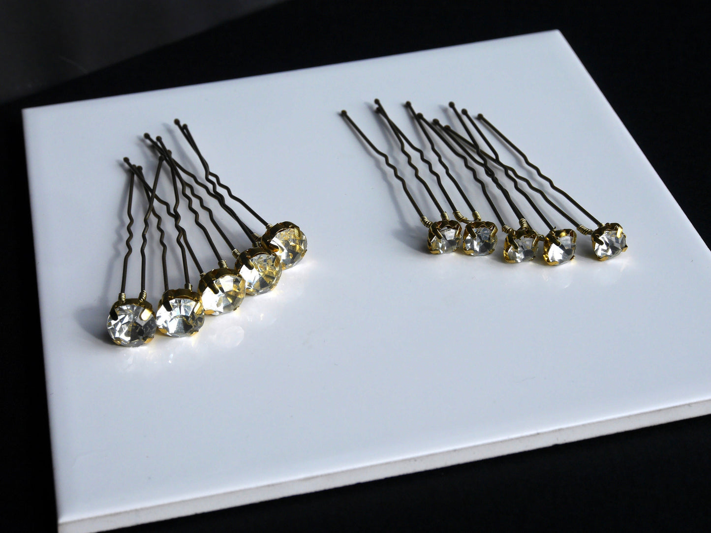 Clear Diamante Gold Hair Pins, Circular Rhinestone Gold Hair Grips, Gold Ballet Hair Pins, perfect for dancers, bridesmaids, flower girls or brides to add a touch of glam to hair.