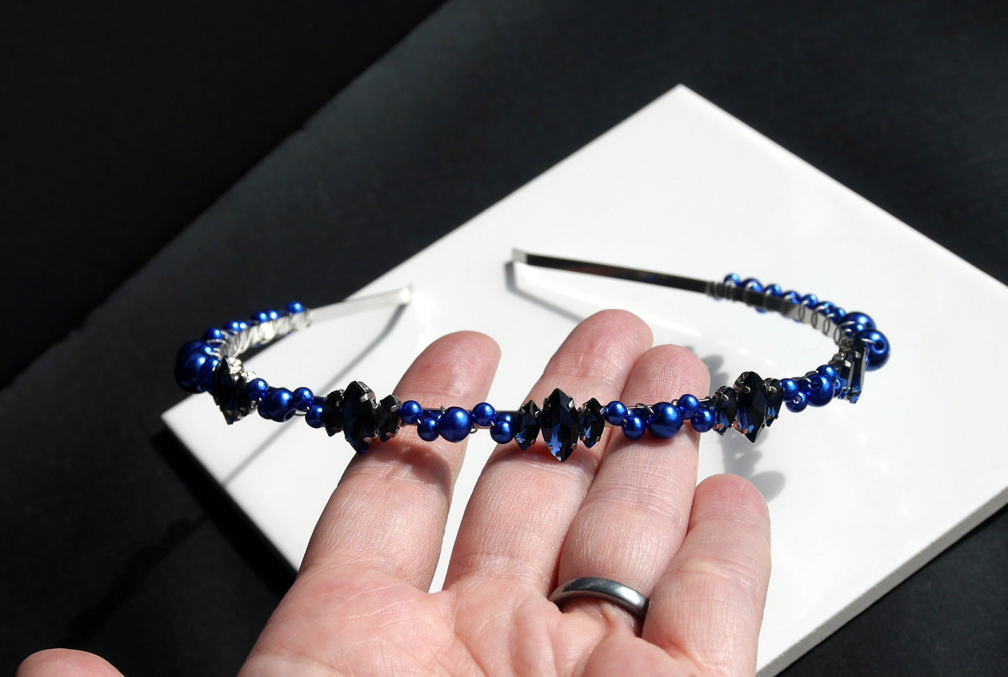 Navy Blue Pearl Pearl Tiara Hair Accessory