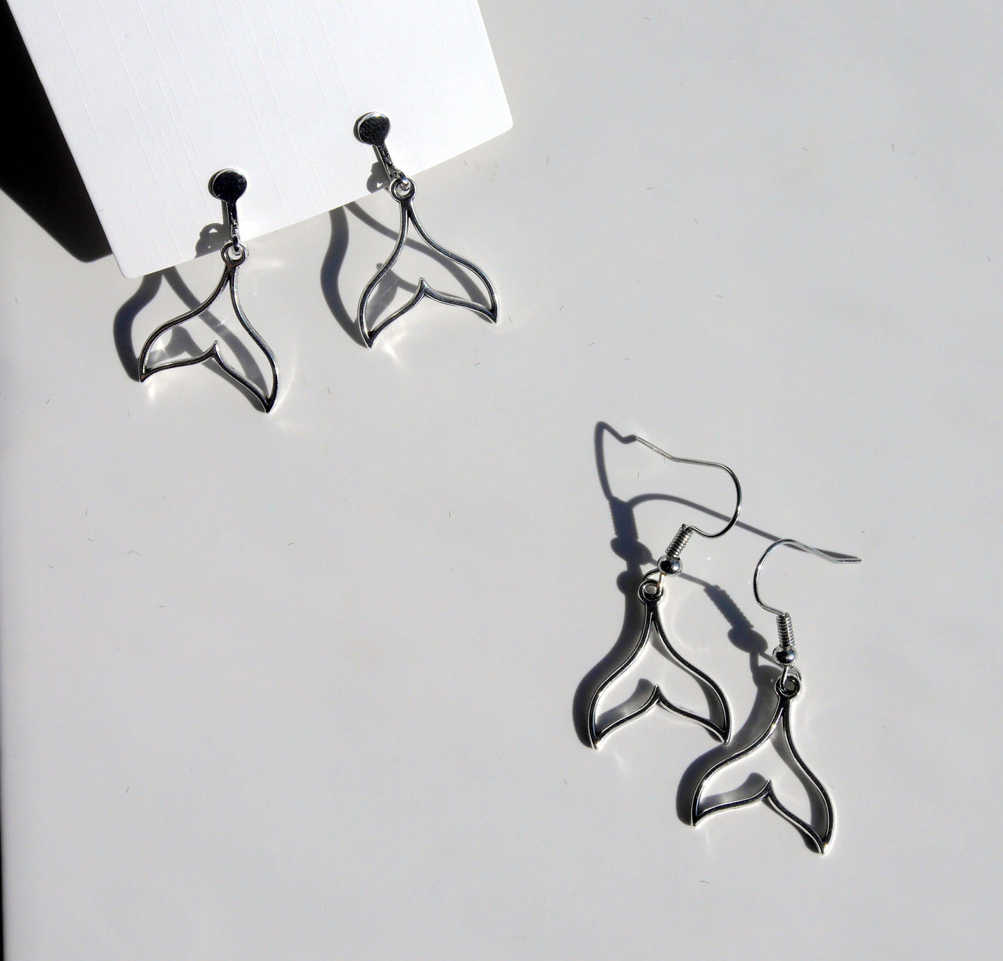 Fish Tail Shaped Hanging Earrings (Ear Hook, Stud or Clip On)