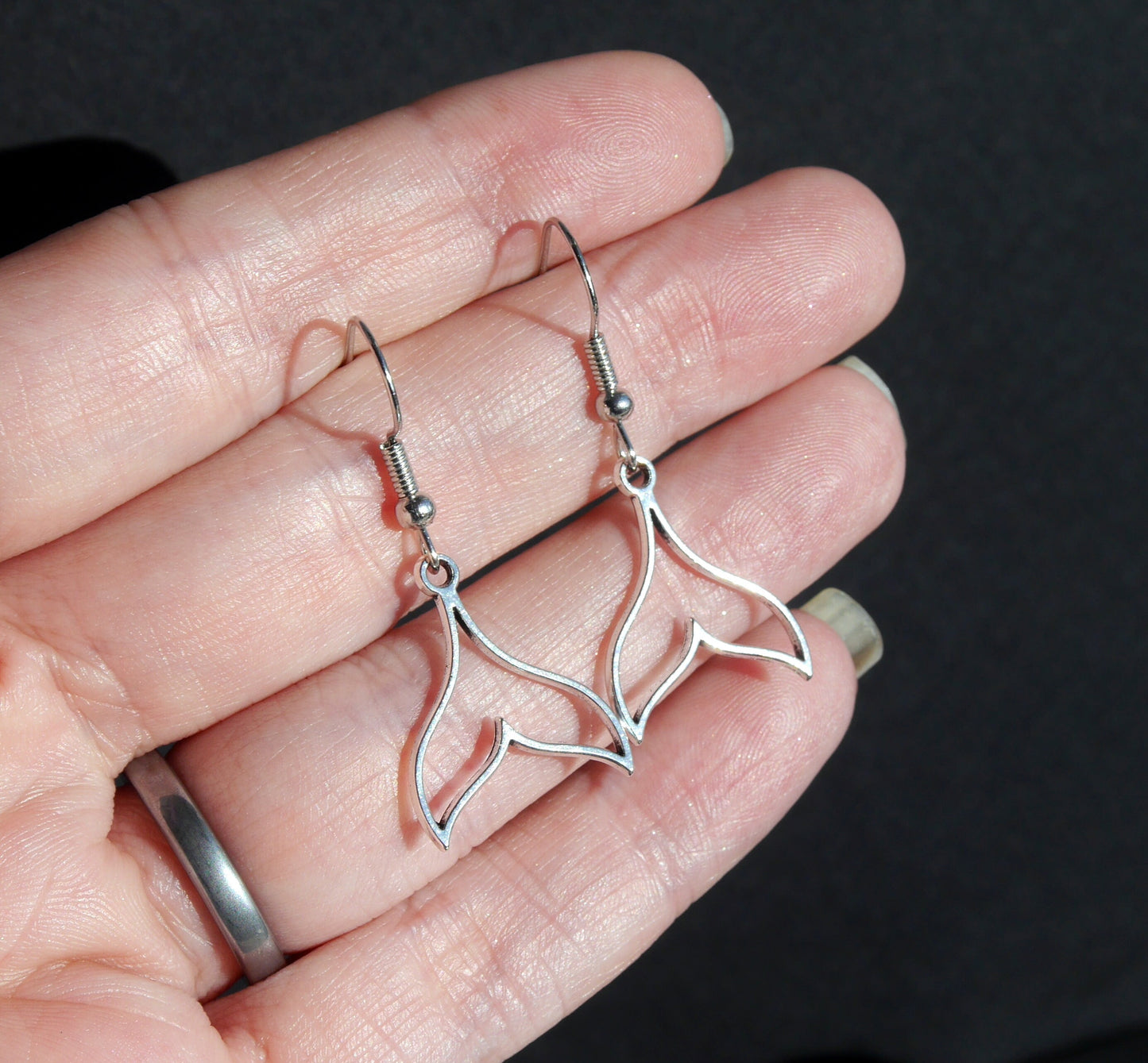 Fish Tail Shaped Hanging Earrings (Ear Hook, Stud or Clip On)
