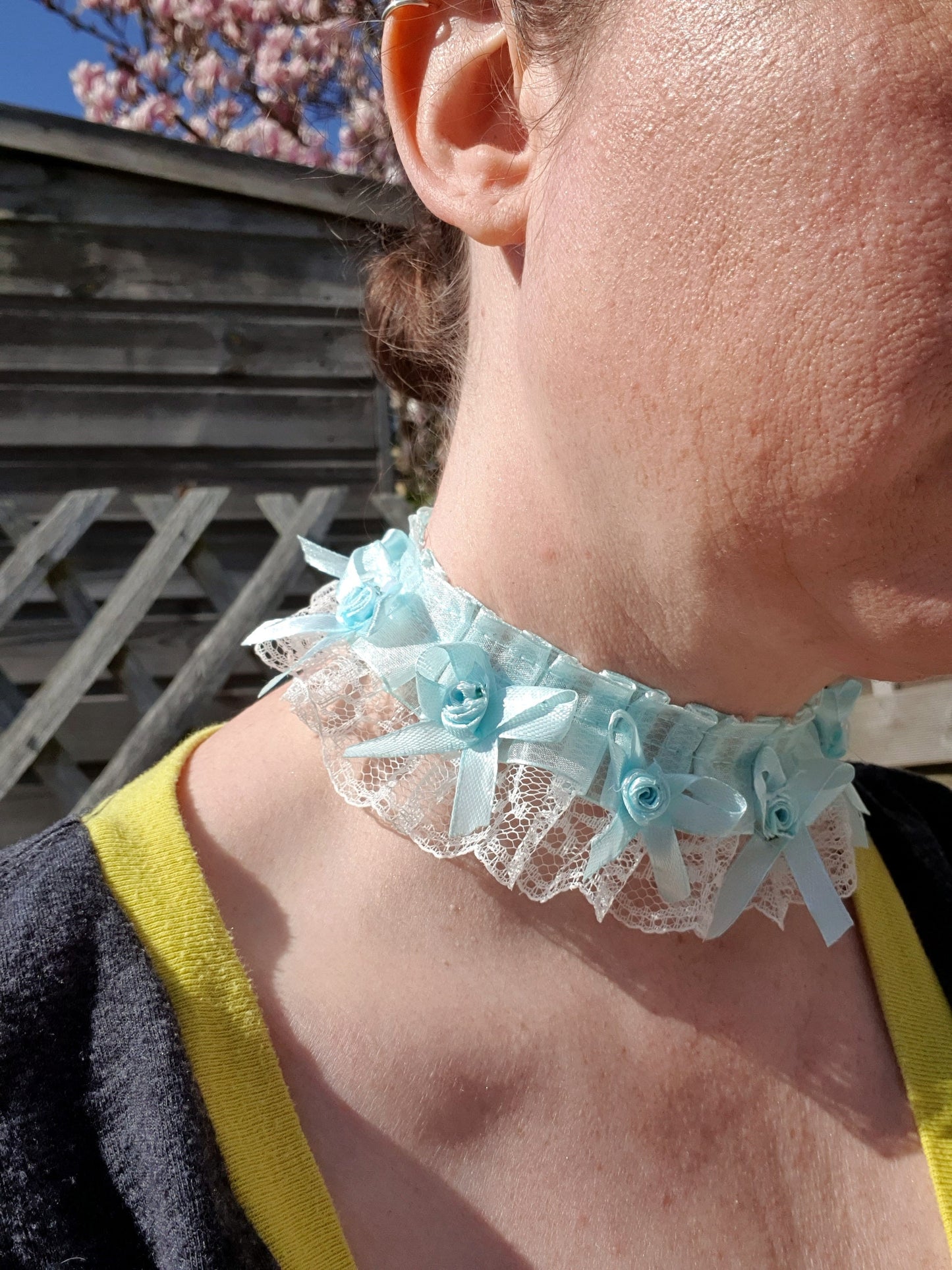Baby Blue and White Ruffle Lace Choker