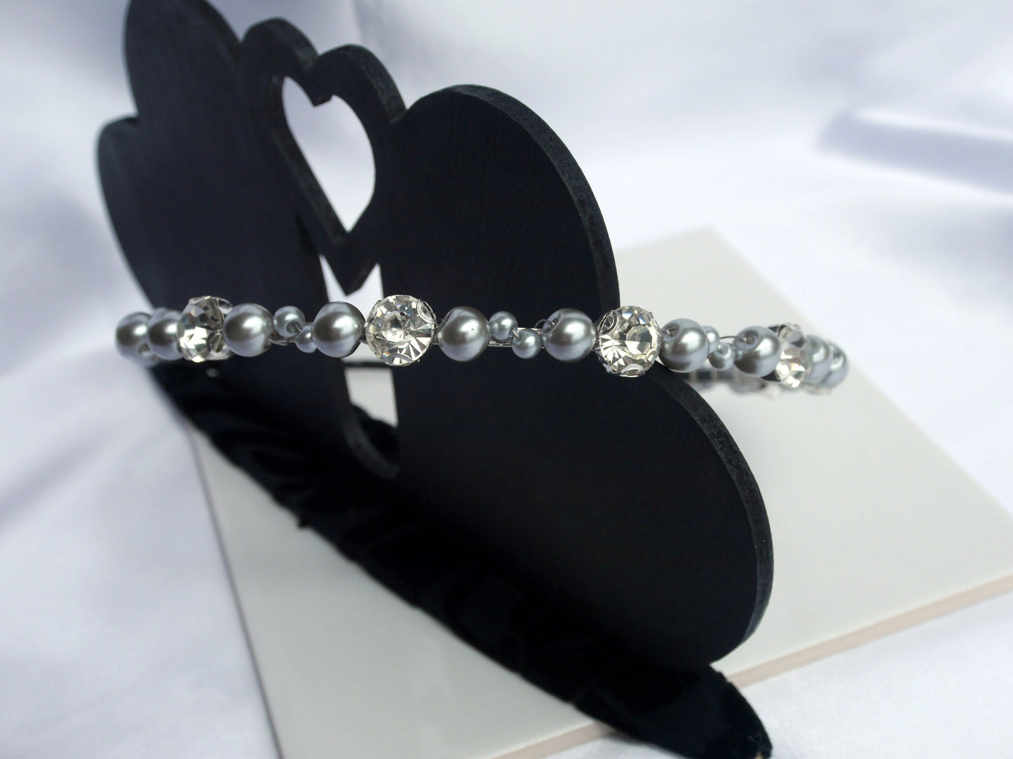 Thin Silver Grey Pearl Tiara Wedding Hair Accessory