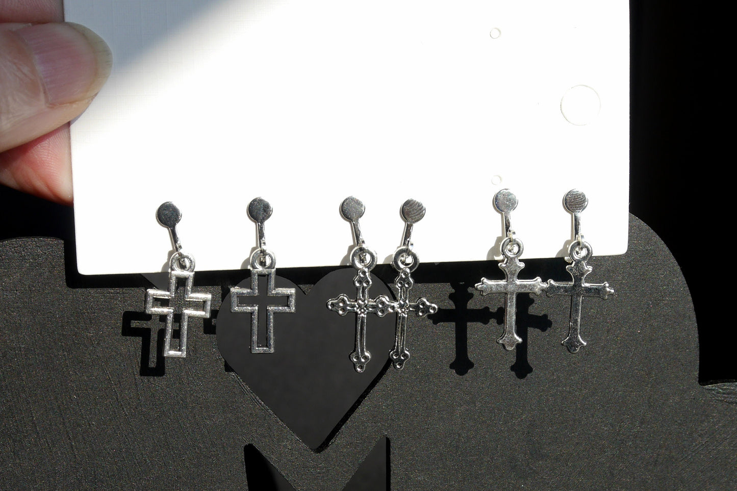 Small Silver Tone Cross Shaped Clip On Earrings