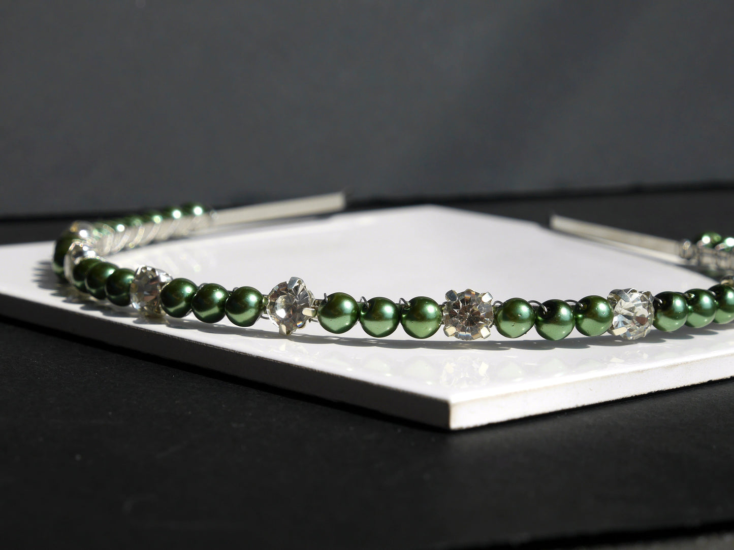 Green Colour Pearl and Rhinestone Tiara Hair Accessory