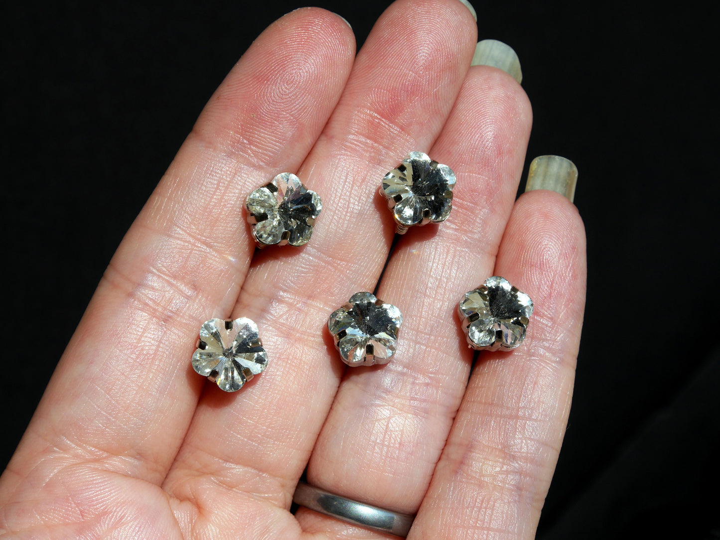 Pink or Clear Rhinestone Flower Shaped Hair Pins (Set of 5)