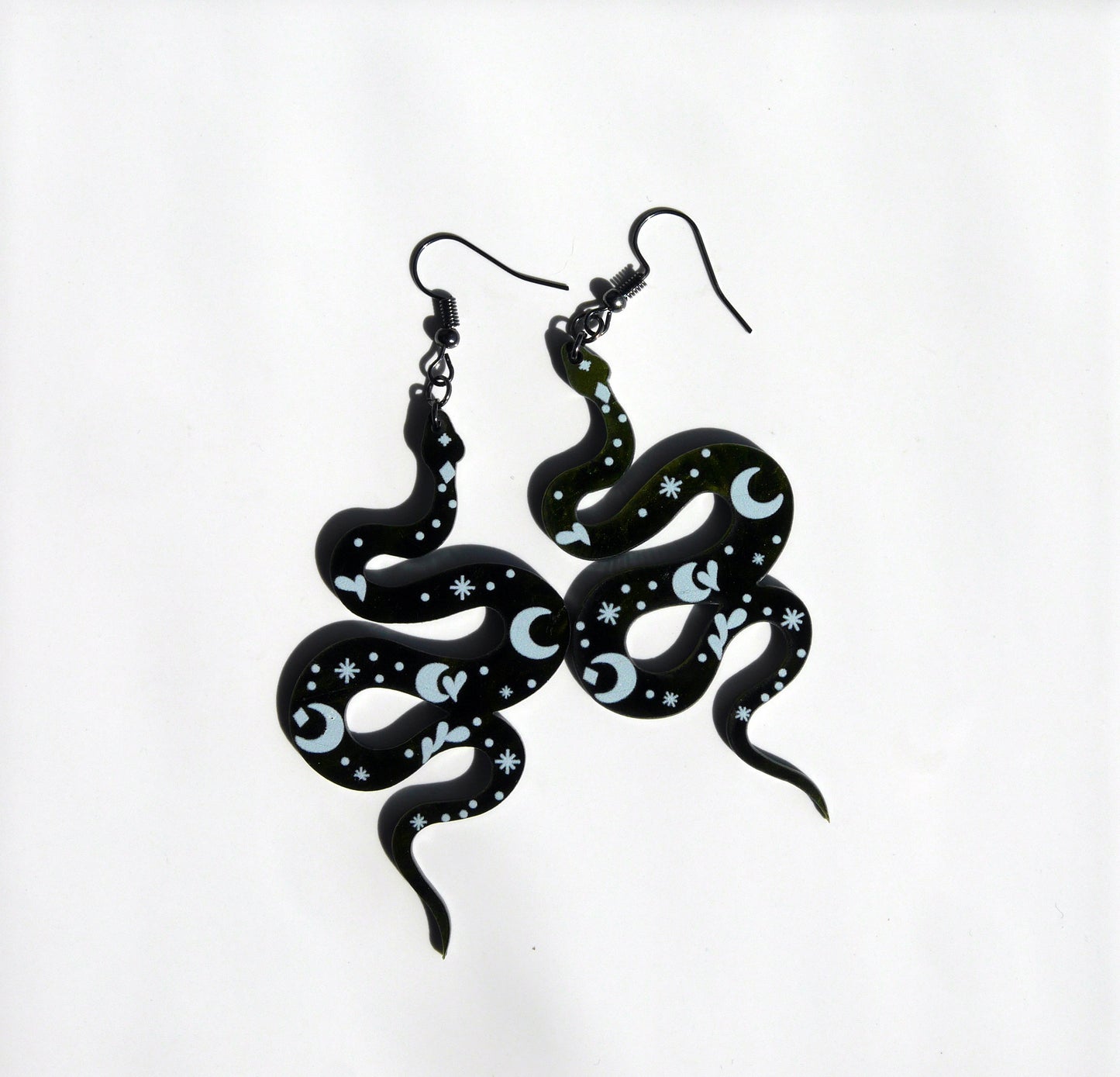 Large Green Serpent Snake Shaped Earrings (Ear Hook, Stud or Clip On)