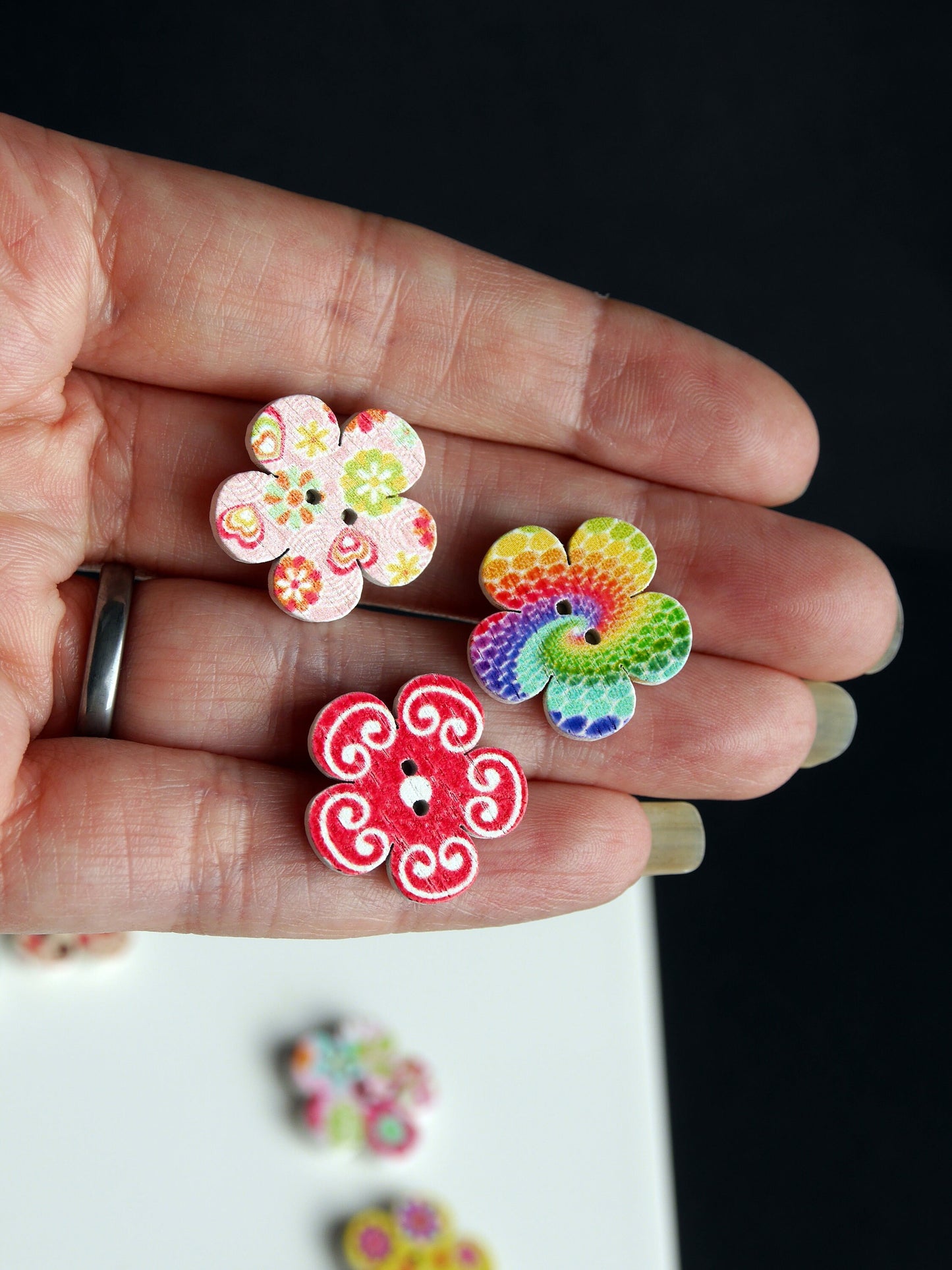 Flower Shaped Colourful Wooden Mini Fridge Magnets (Set of 5 Magnets)