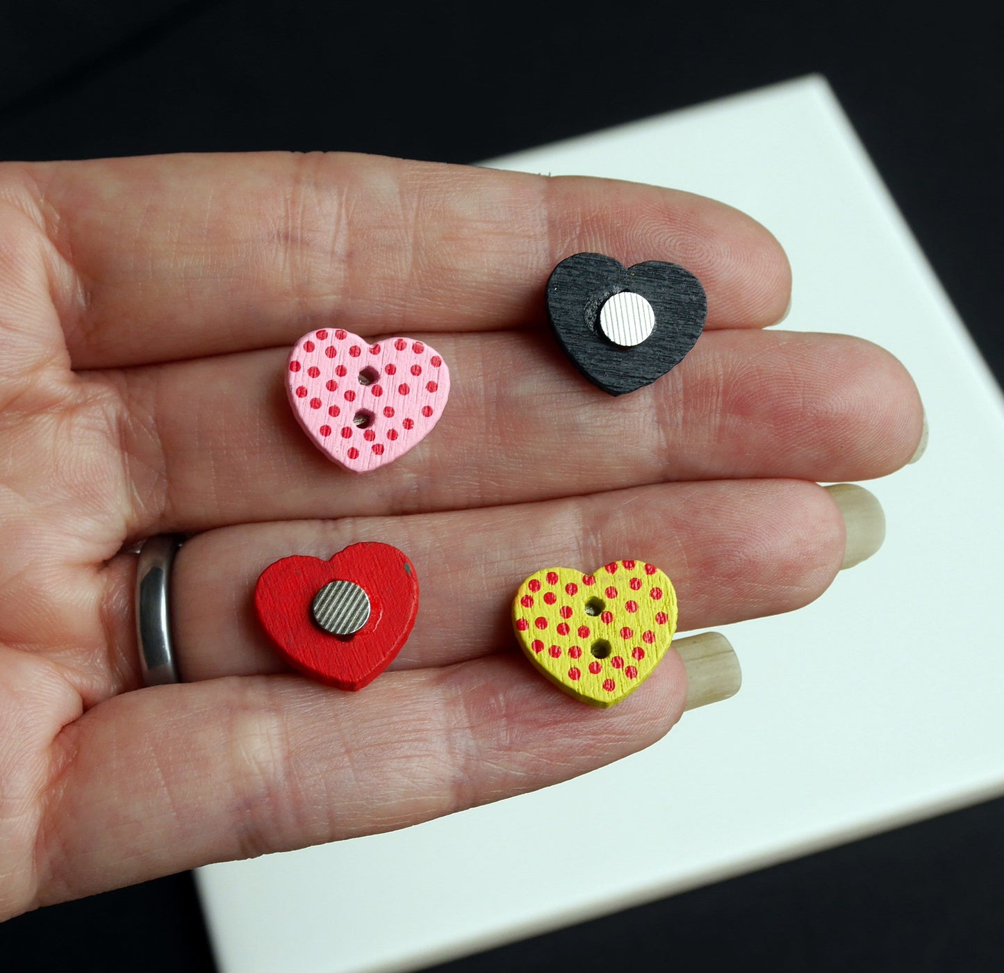 Spotty Love Heart Fridge Magnets, Love Heart Magnetic Decorations, Love Heart Decorative Magnets, Set of 5 Fun Spotty Magnets