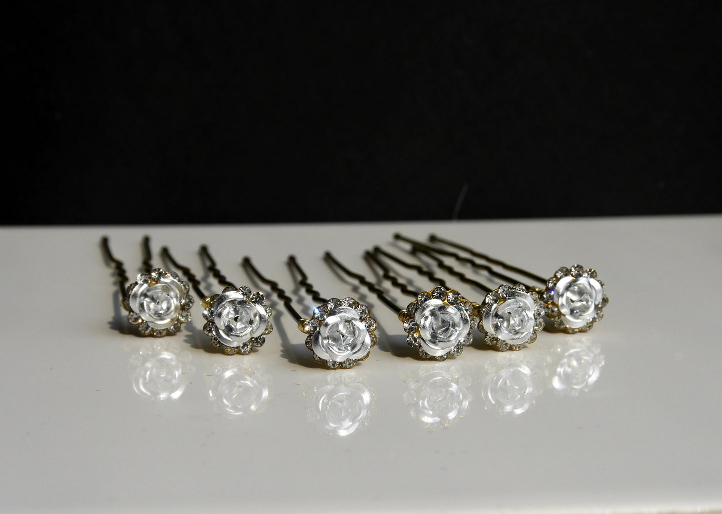 Silver Flower Rhinestone Gold Hair Pins (Set of 5)