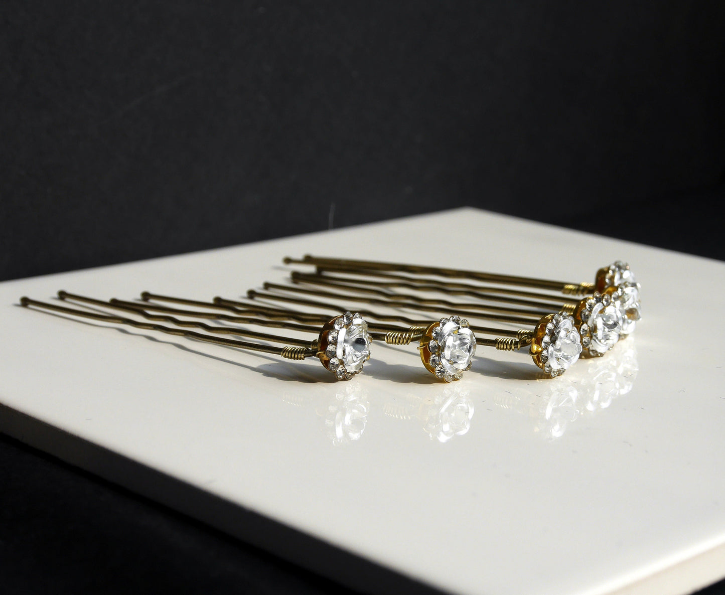 Silver Flower Rhinestone Gold Hair Pins (Set of 5)