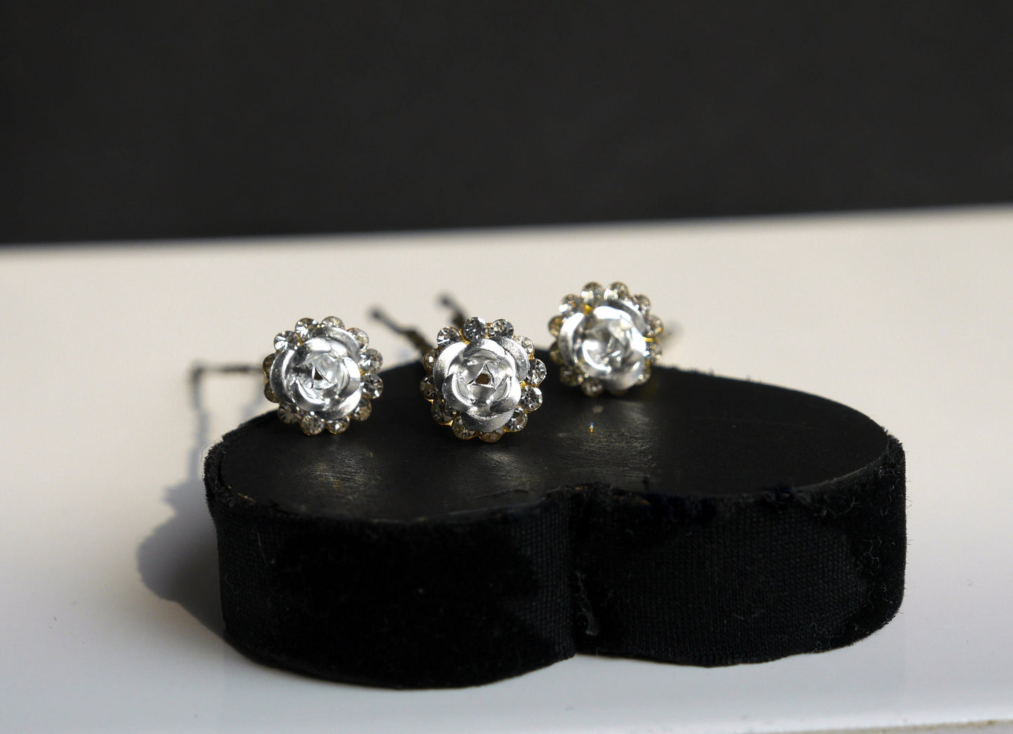 Silver Flower Rhinestone Gold Hair Pins (Set of 5)