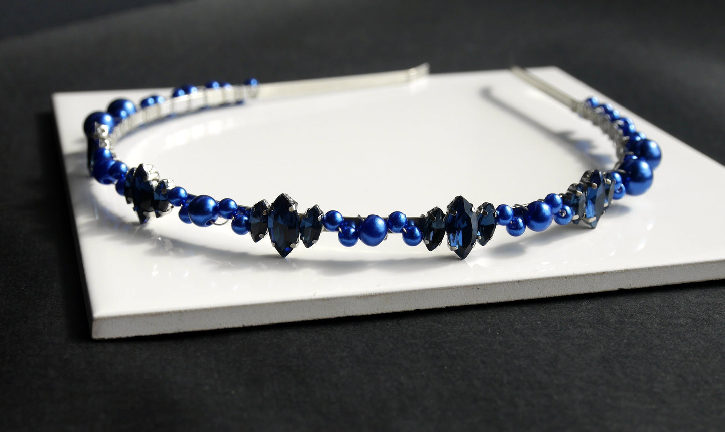 Navy Blue Pearl Pearl Tiara Hair Accessory