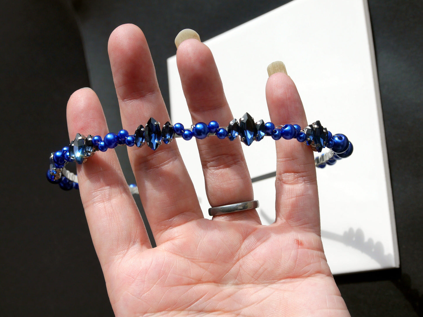 Navy Blue Pearl Pearl Tiara Hair Accessory