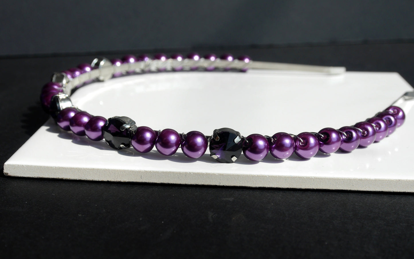 Deep Purple Pearl and Diamante Tiara Hair Accessory
