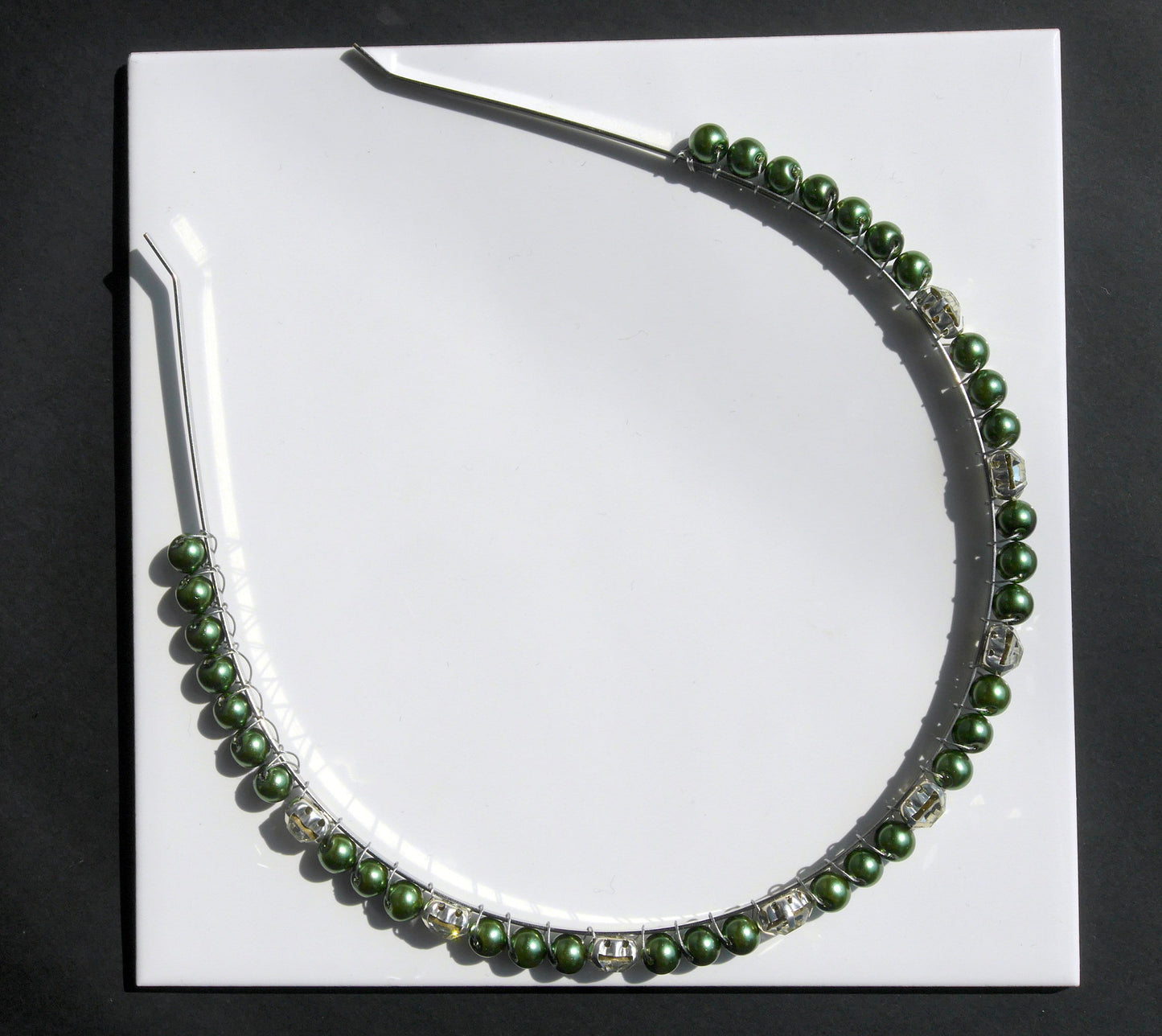 Green Colour Pearl and Rhinestone Tiara Hair Accessory
