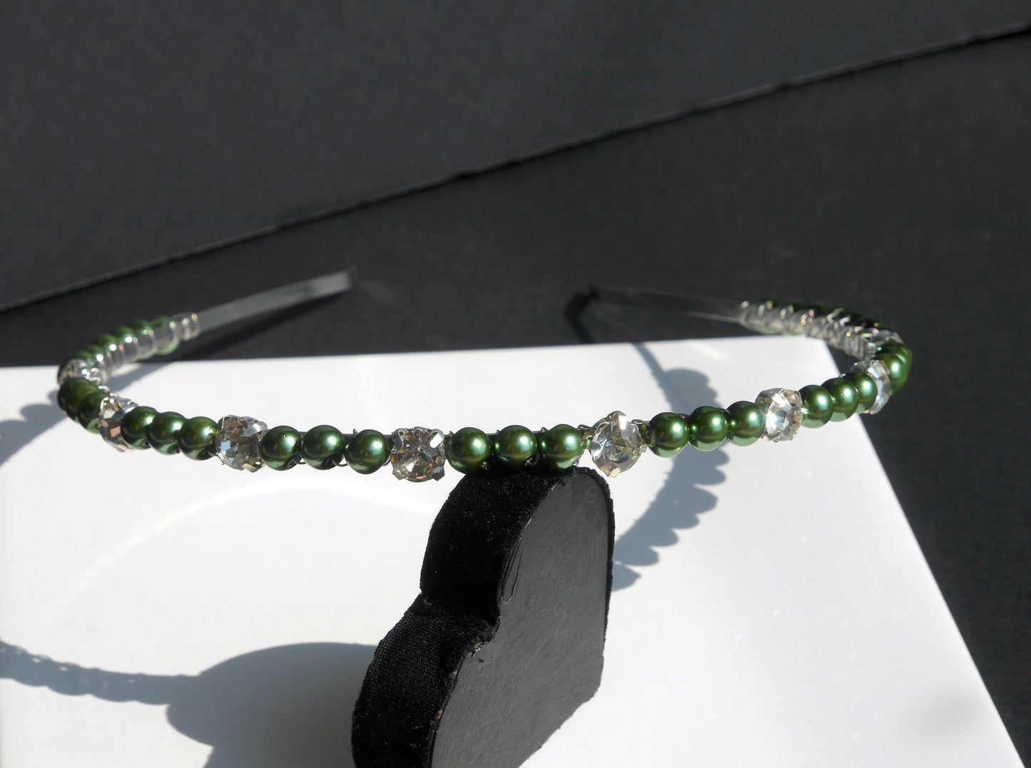 Green Colour Pearl and Rhinestone Tiara Hair Accessory