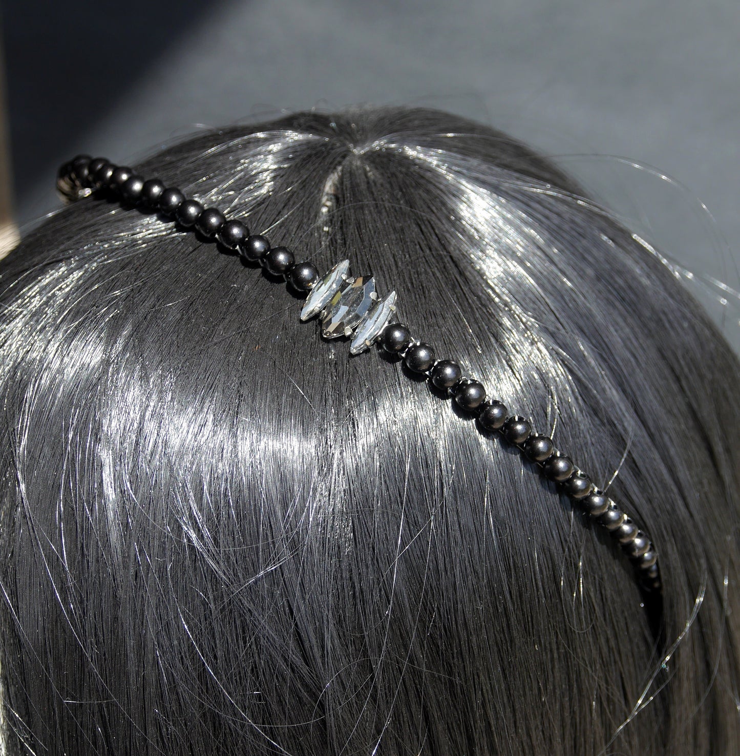Black Gothic Rhinestone and Pearl Wedding Prom Tiara Hair Piece