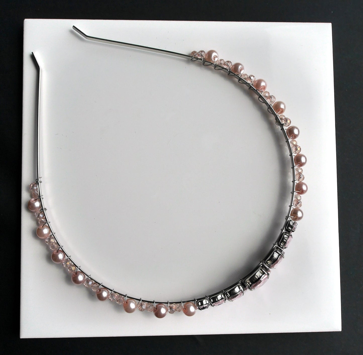 Thin Pink Pearl Diamante Prom Wedding Tiara Headband