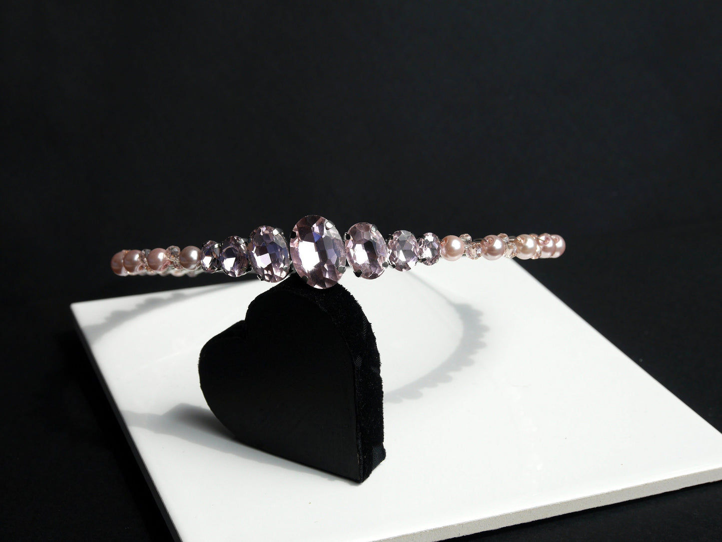 Thin Pink Pearl Diamante Prom Wedding Tiara Headband