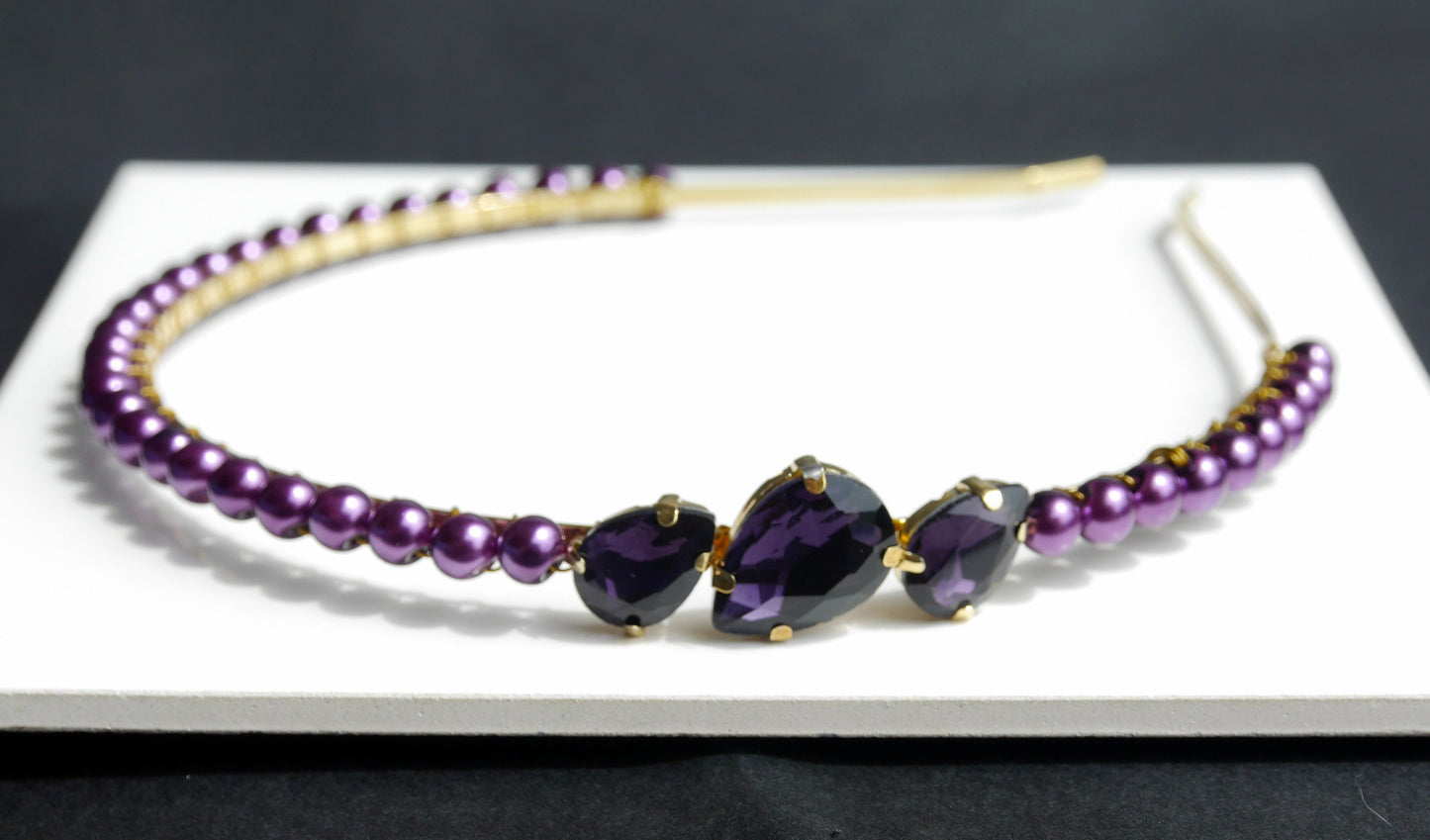 Gold and Purple Pearl Diamante Hair Tiara
