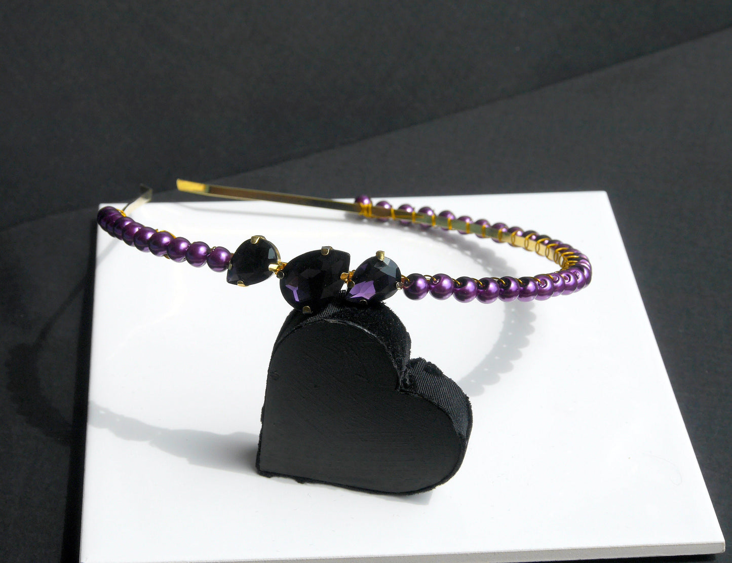 Gold and Purple Pearl Diamante Hair Tiara