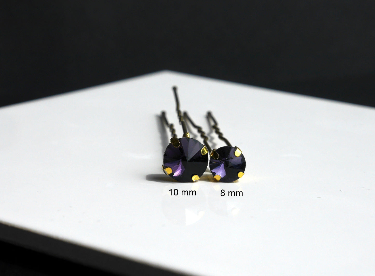 Emerald Green or Purple with Gold Casing Rhinestone Hair Pins (Set of 5)