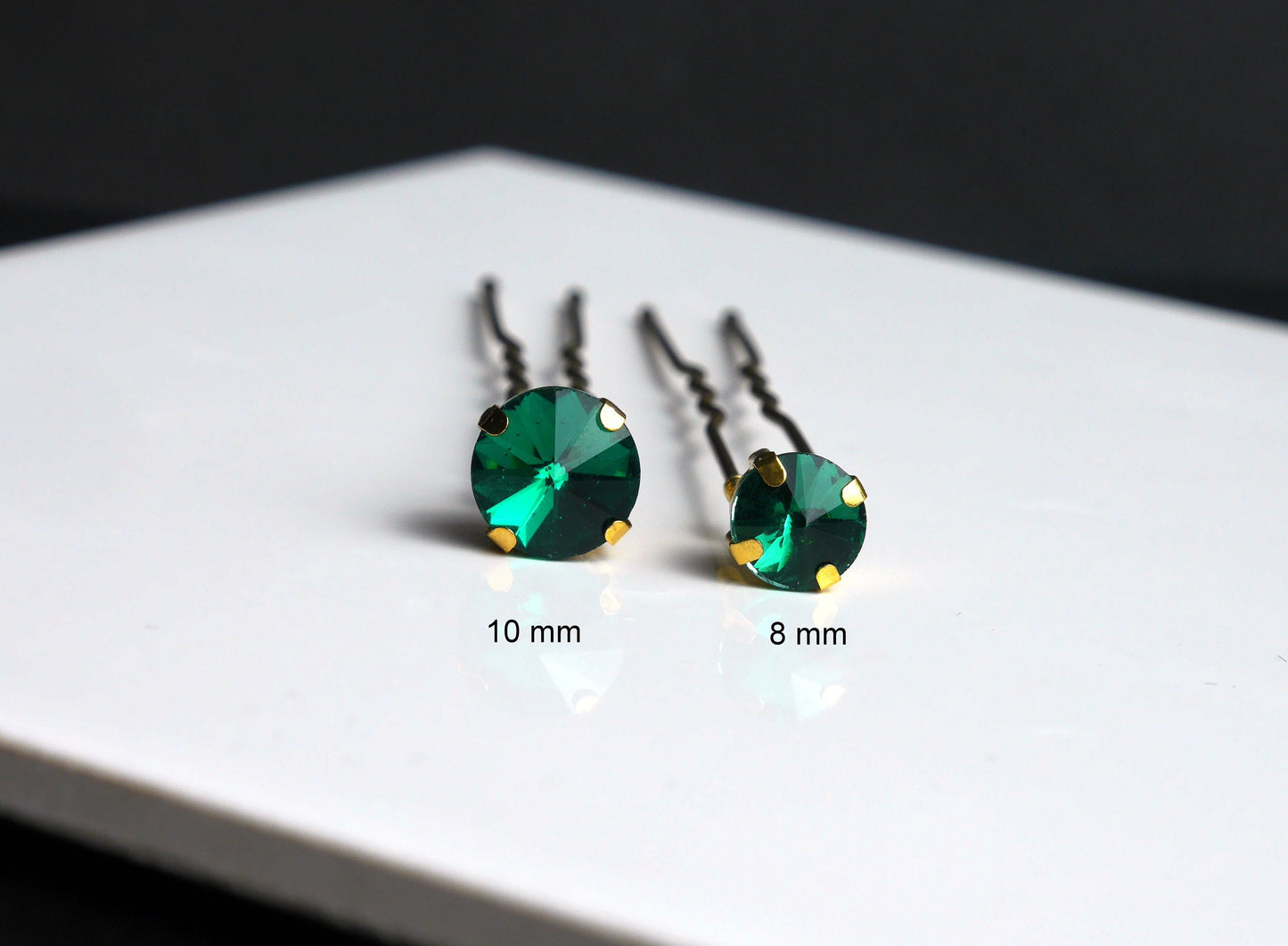 Emerald Green or Purple with Gold Casing Rhinestone Hair Pins (Set of 5)