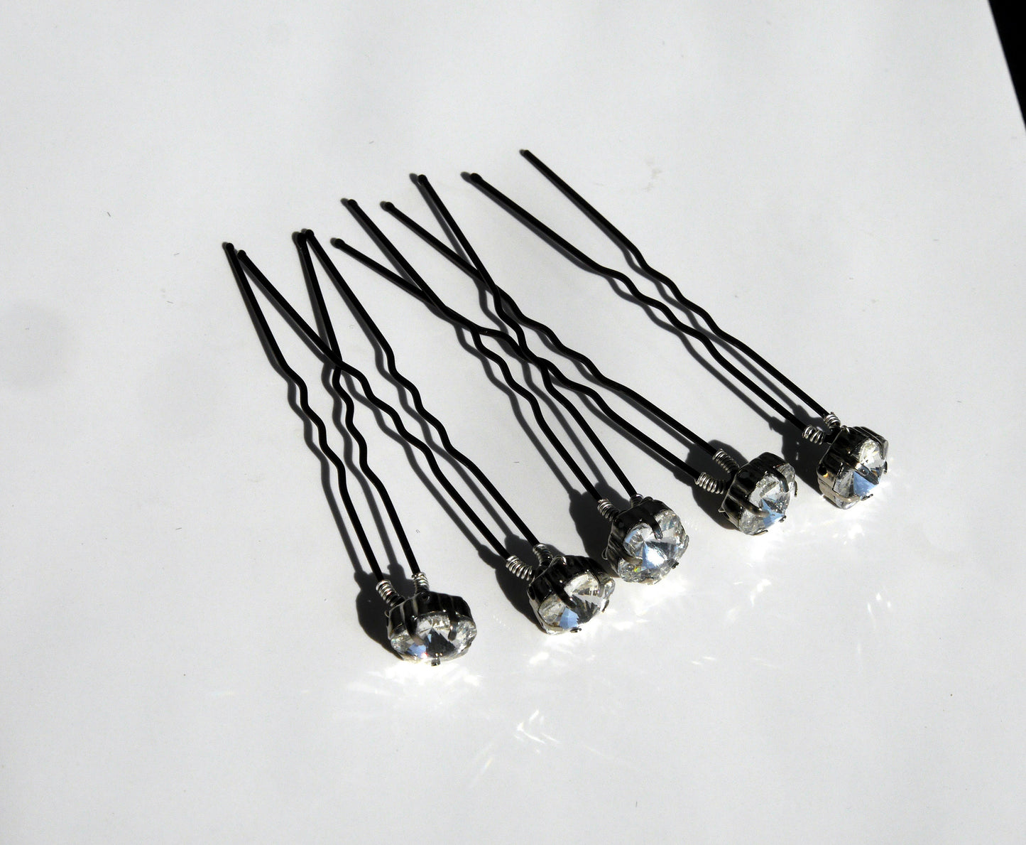 Pink or Clear Rhinestone Flower Shaped Hair Pins (Set of 5)