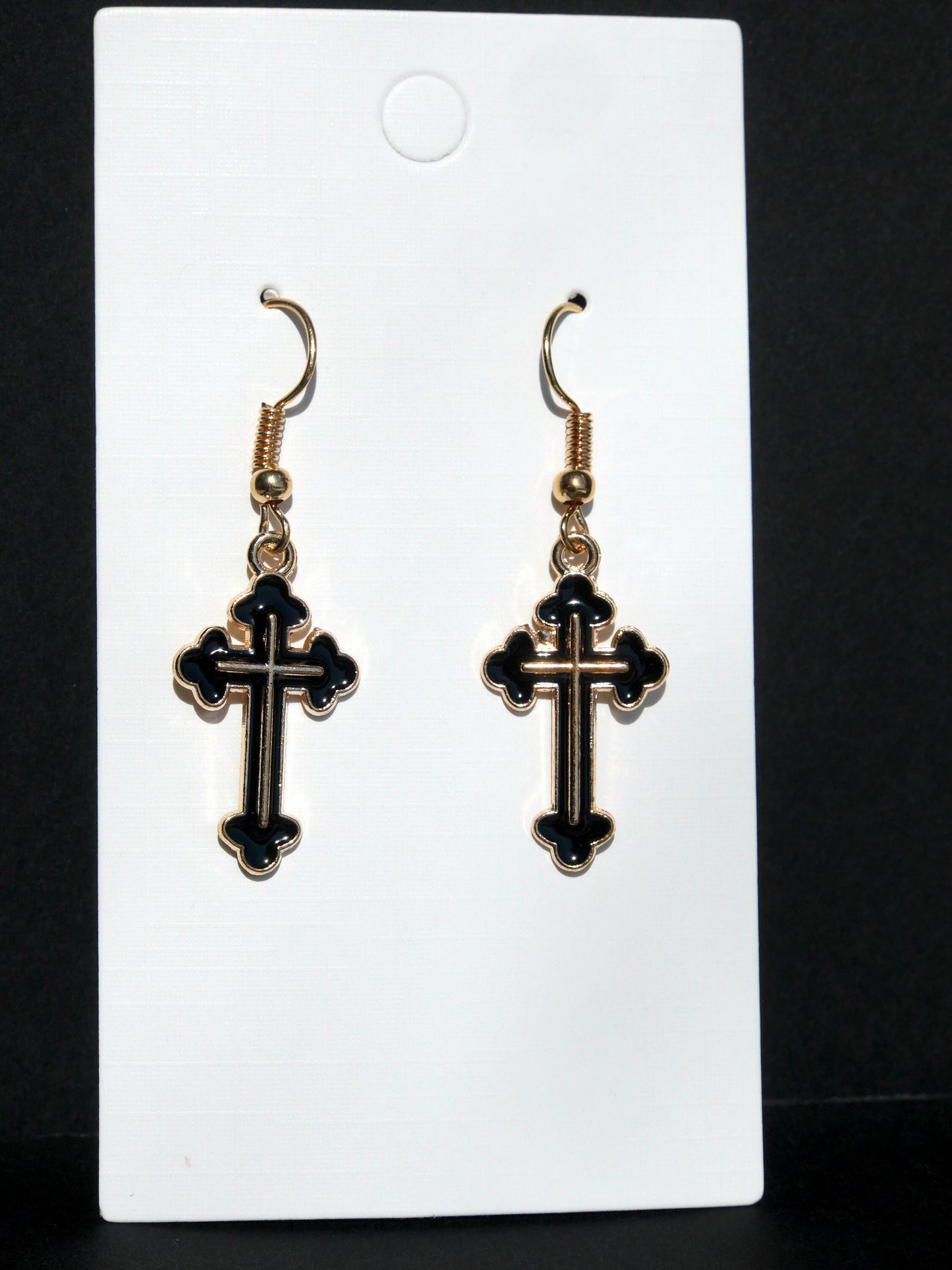 Black and Gold Cross or White and Gold Enamel Cross Shaped Earrings