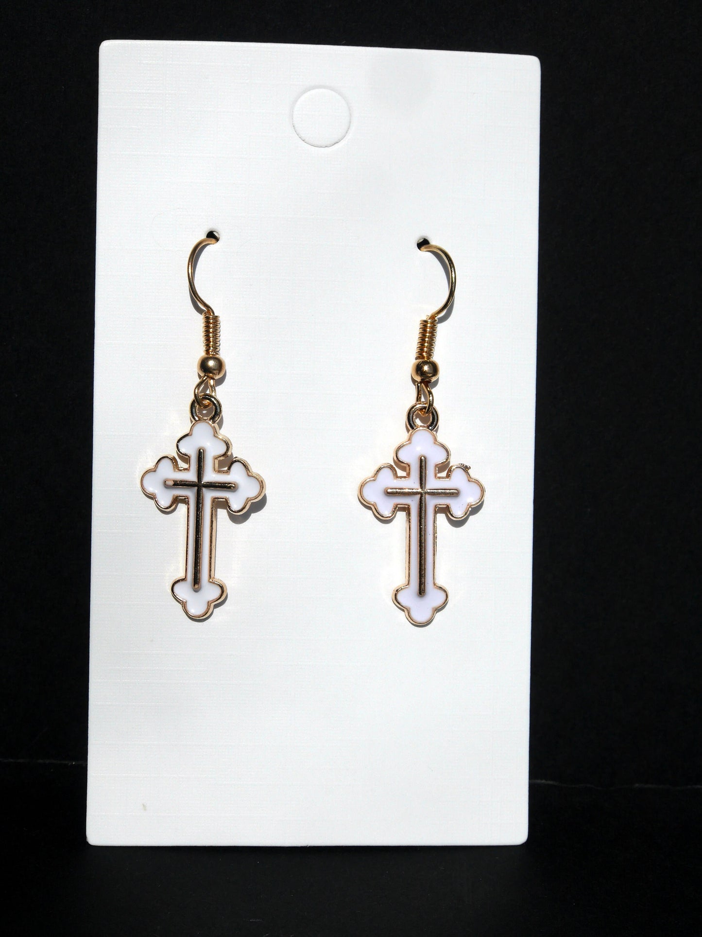 Black and Gold Cross or White and Gold Enamel Cross Shaped Earrings