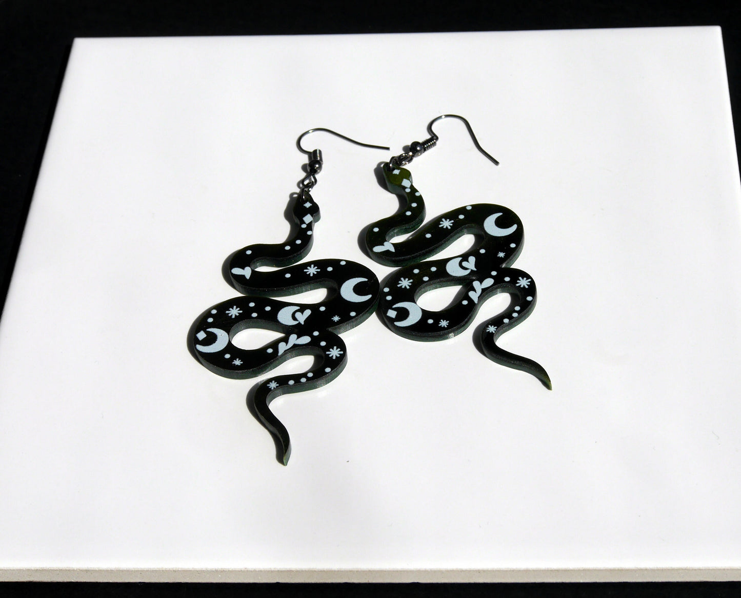 Large Green Serpent Snake Shaped Earrings (Ear Hook, Stud or Clip On)