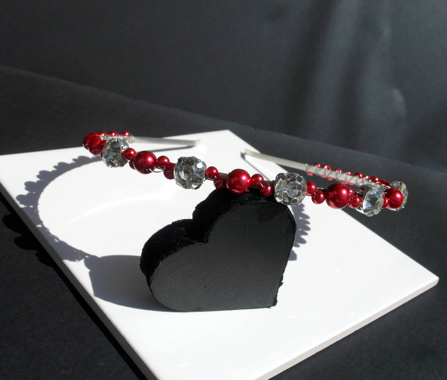 Thin Red Pearl and Diamante Tiara Hair Accessory