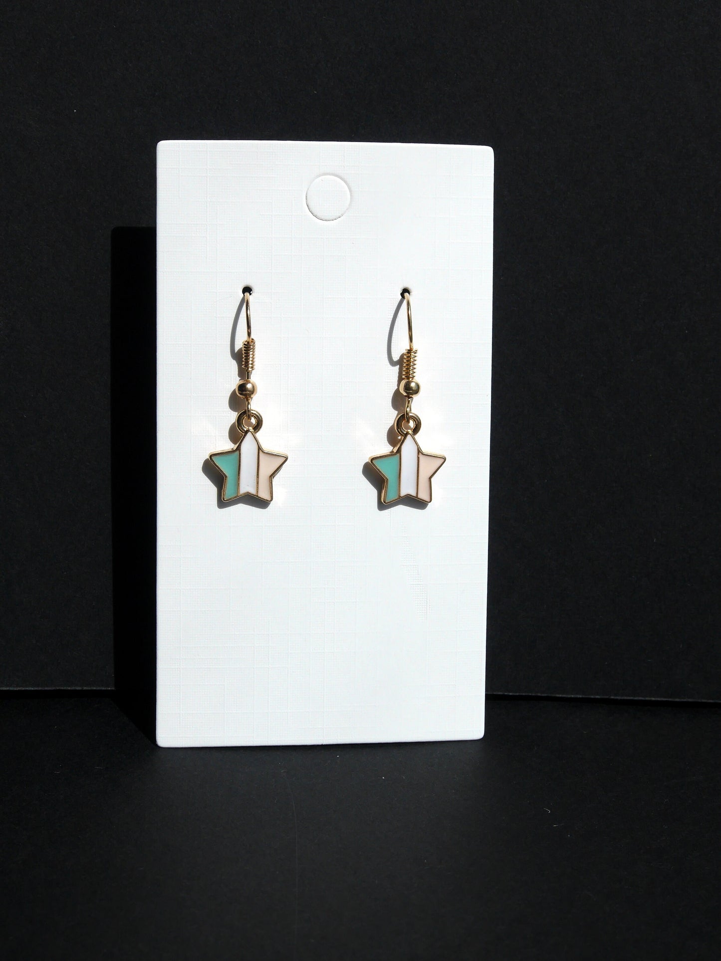 Celestial Gold Star Shaped Earrings with Pink or Green Enamel Stripes