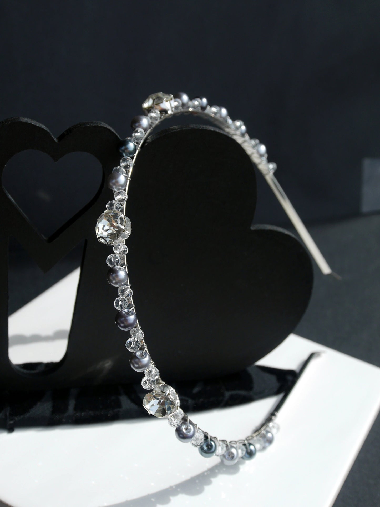 Thin Silver Grey Pearl Tiara Head Band Hair Accessory