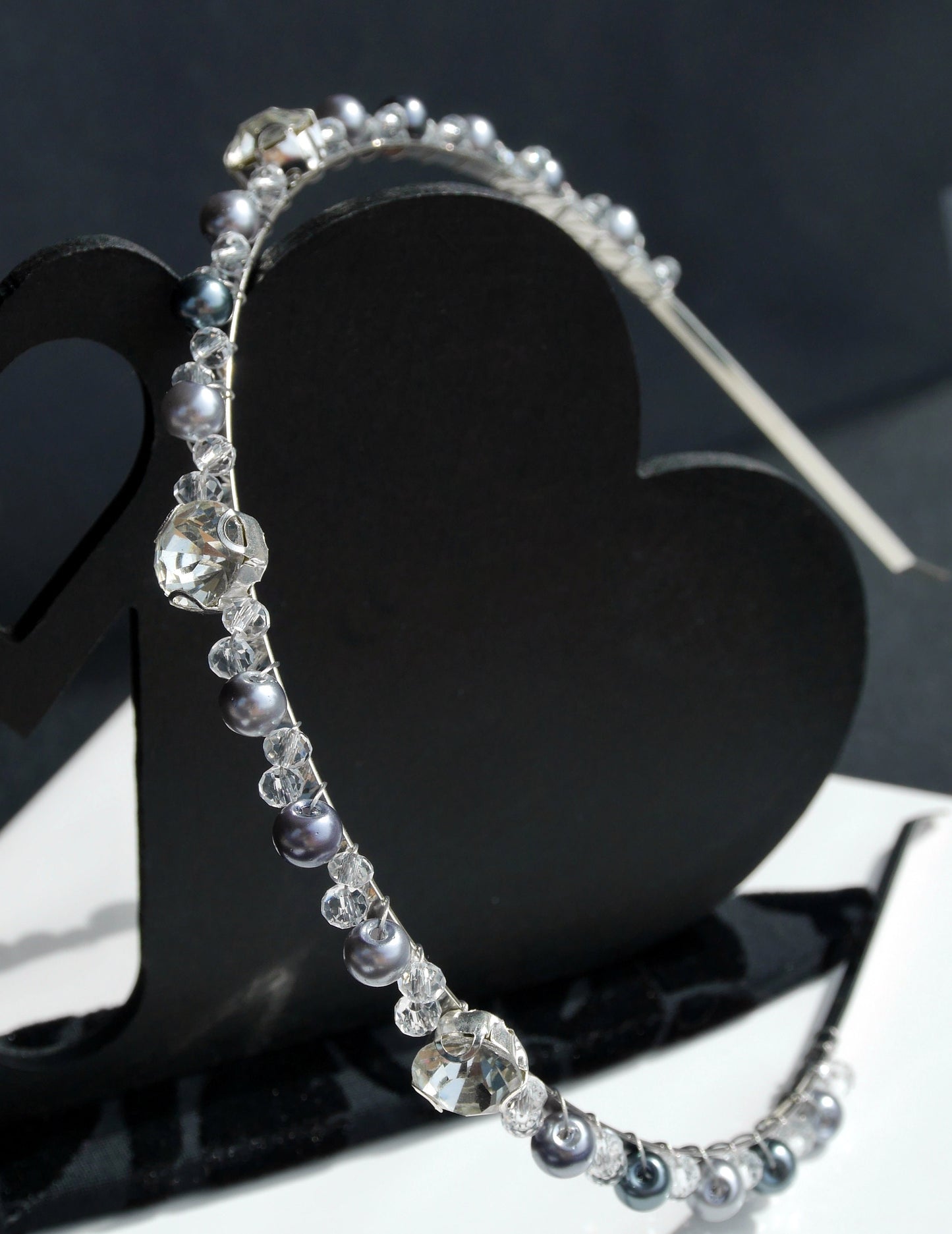 Thin Silver Grey Pearl Tiara Head Band Hair Accessory