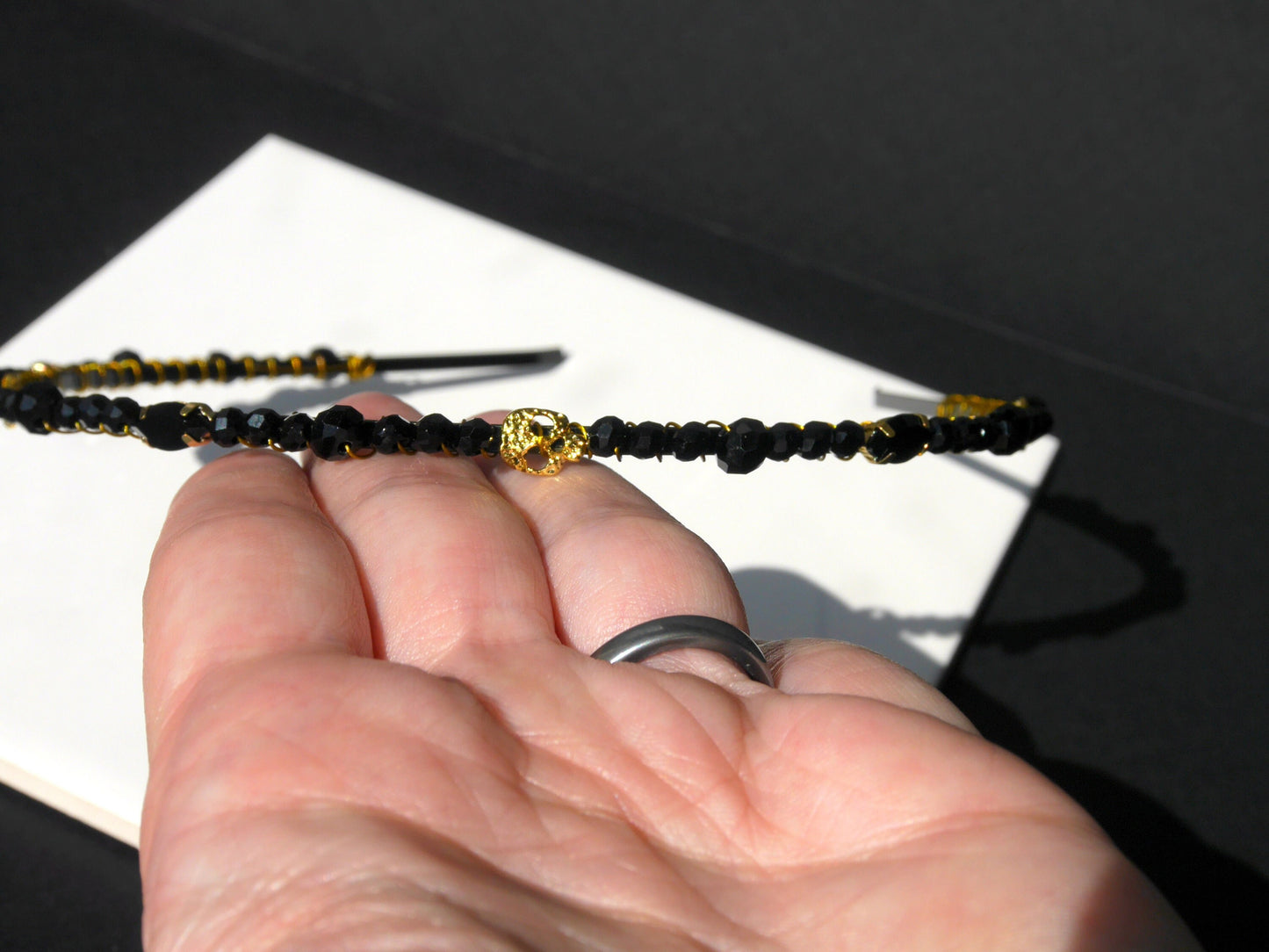 Black and Gold Skull Wedding Prom Hair Band Hair Accessory