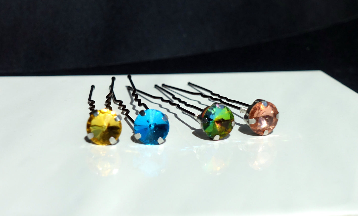 Yellow Blue Coral Rhinestone Style Hairpins